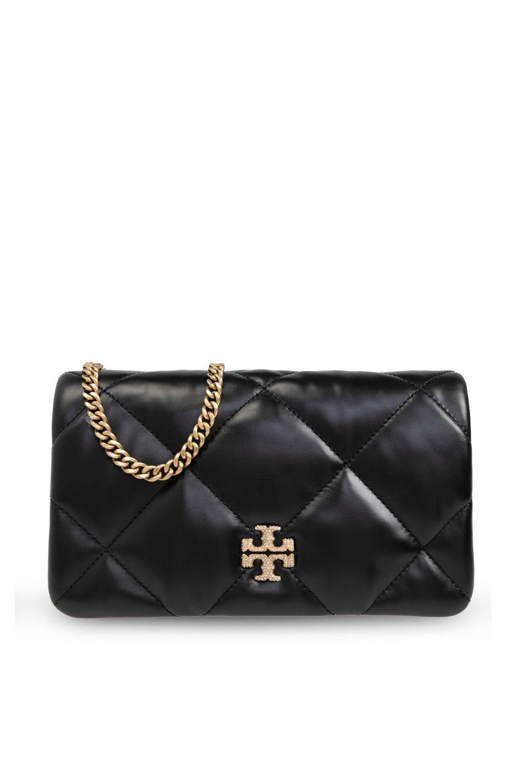 Shop Tory Burch Kira Diamond Quilted Chain Wallet In Black