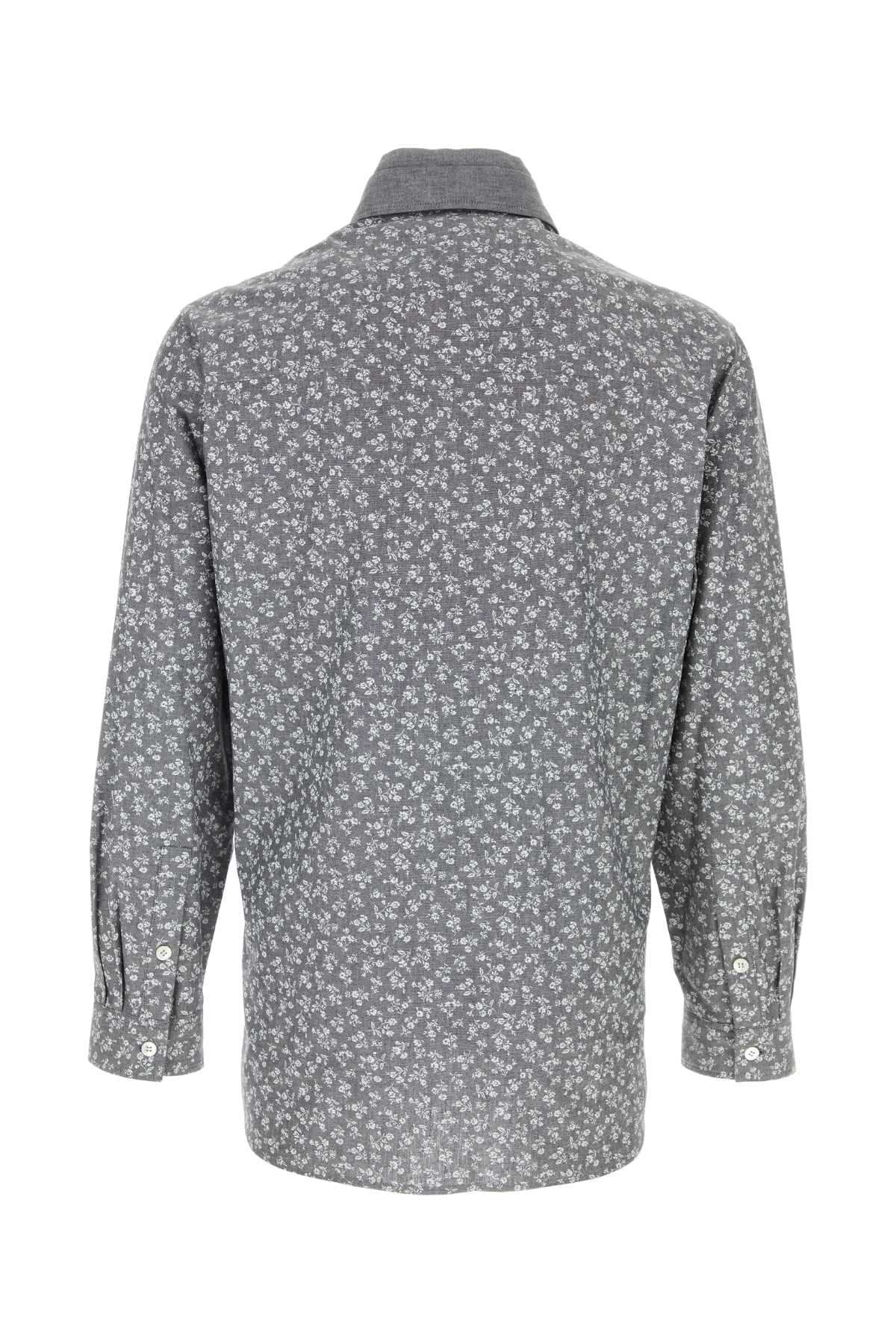 Yohji Yamamoto Cotton Shirt With Floral Pattern And Chest Pocket In Black