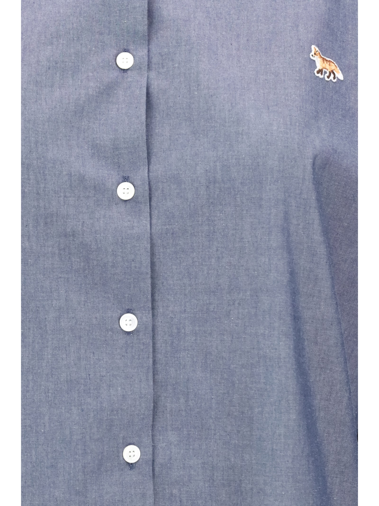 Maison Kitsuné Cotton Shirt With Buttoned-cuff Sleeves And Side Slits In Blue