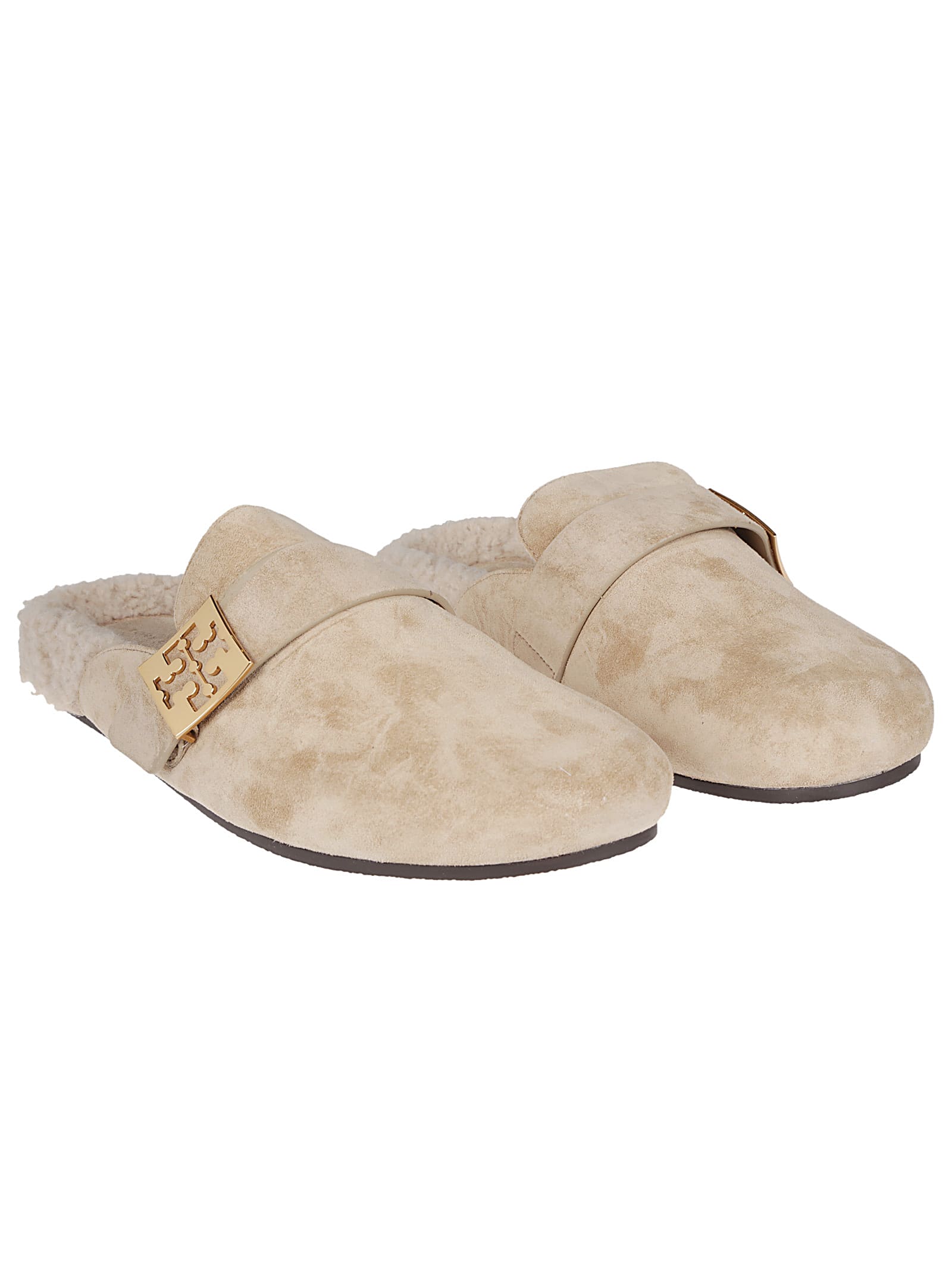 Shop Tory Burch Mellow Shearling Mules In Noisette/taupe