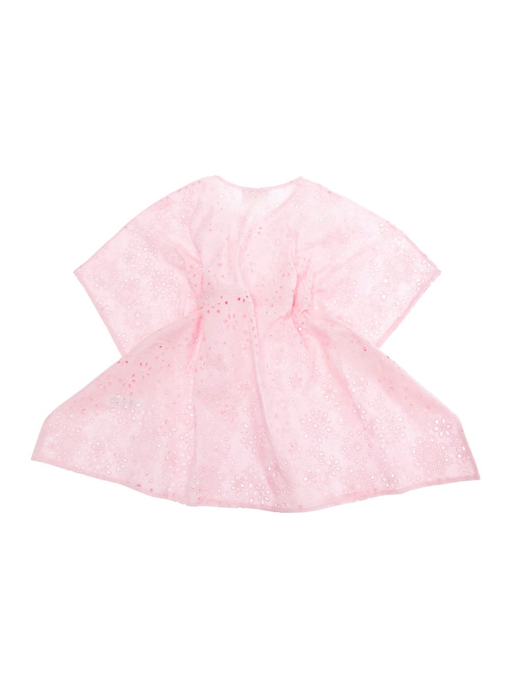 Mc2 Saint Barth Kate Pink Dress With V Neck And All-over Floral Embroidery In Cotton Girl In Pink