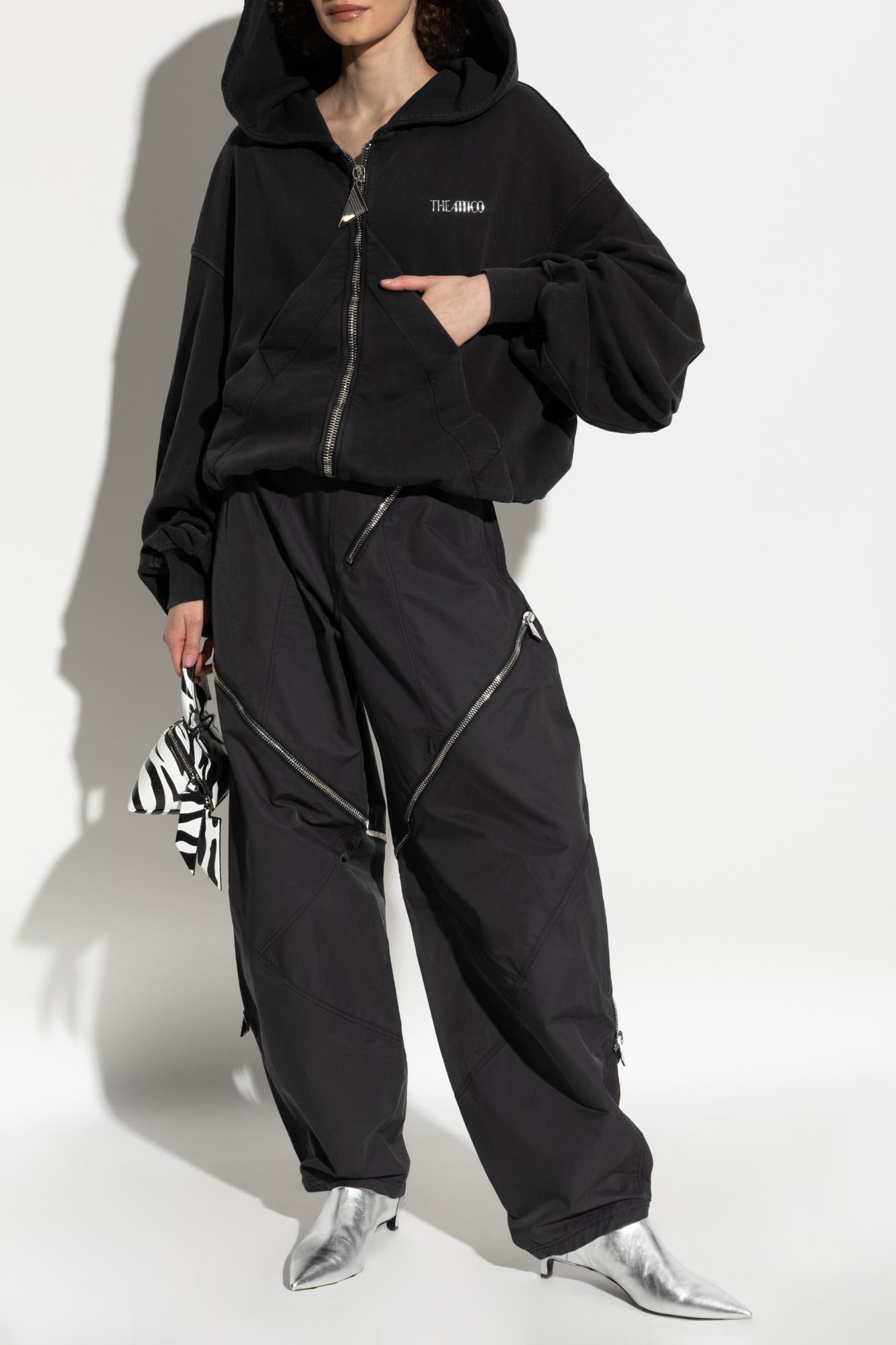 Attico Front-zip Cotton Hoodie In Black