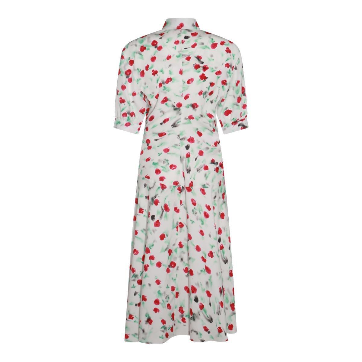 Shop Marni Rose Print Shirt Dress In Lily White