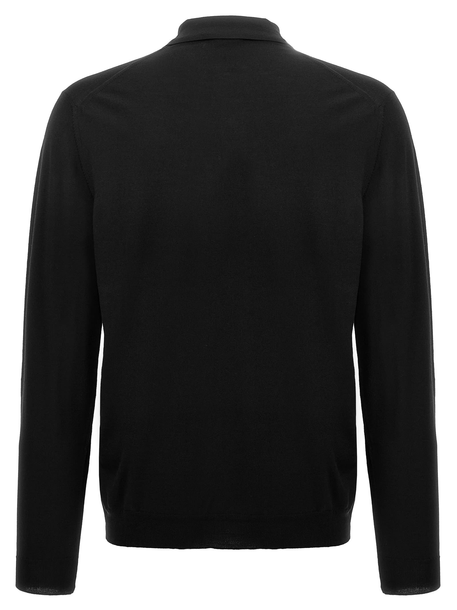 Zanone Long-sleeve Fine-knit Polo Shirt In Black