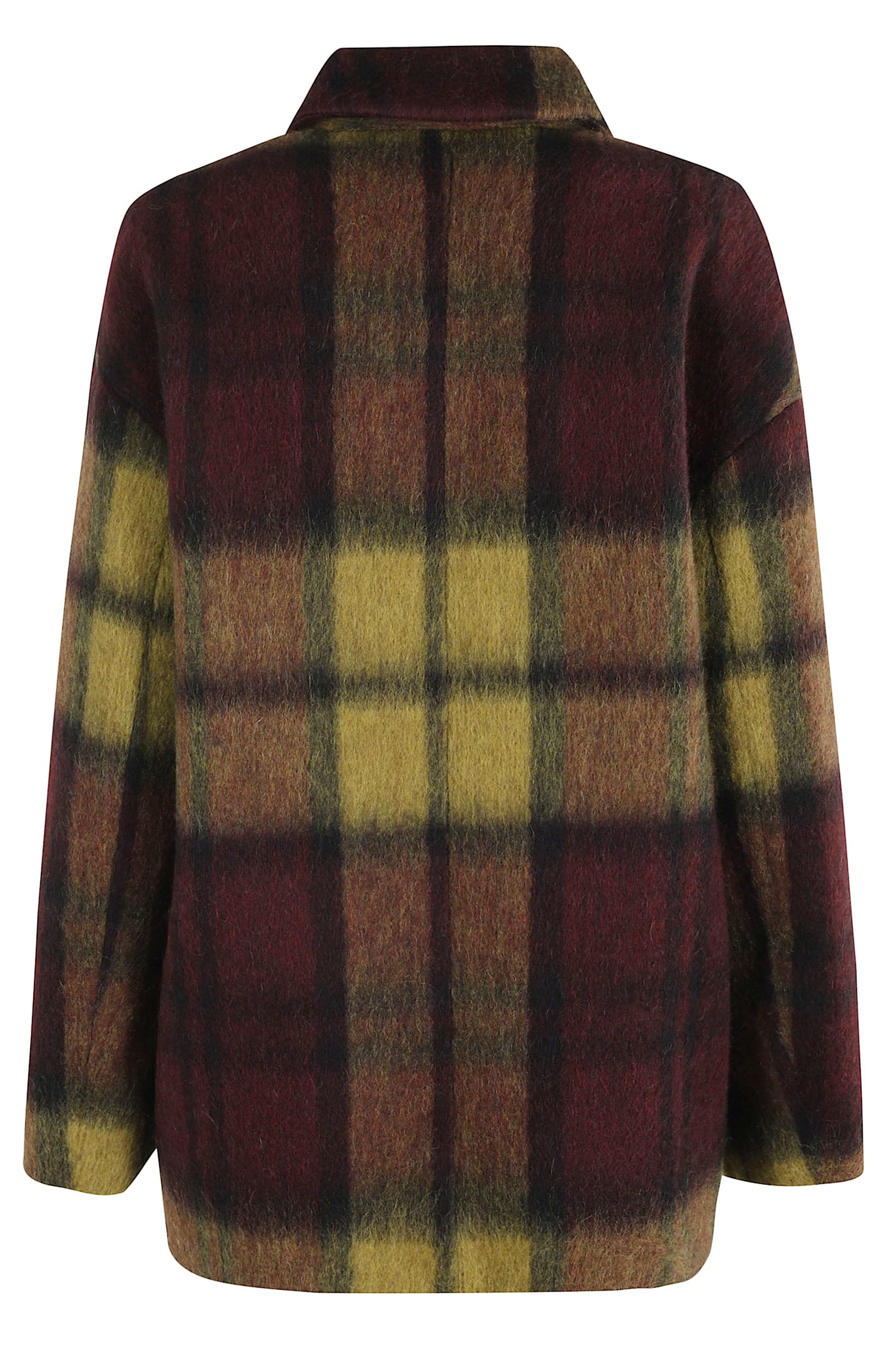 Roberto Collina Loose-fit Bordeaux Wool Jacket With Check Pattern In Brown