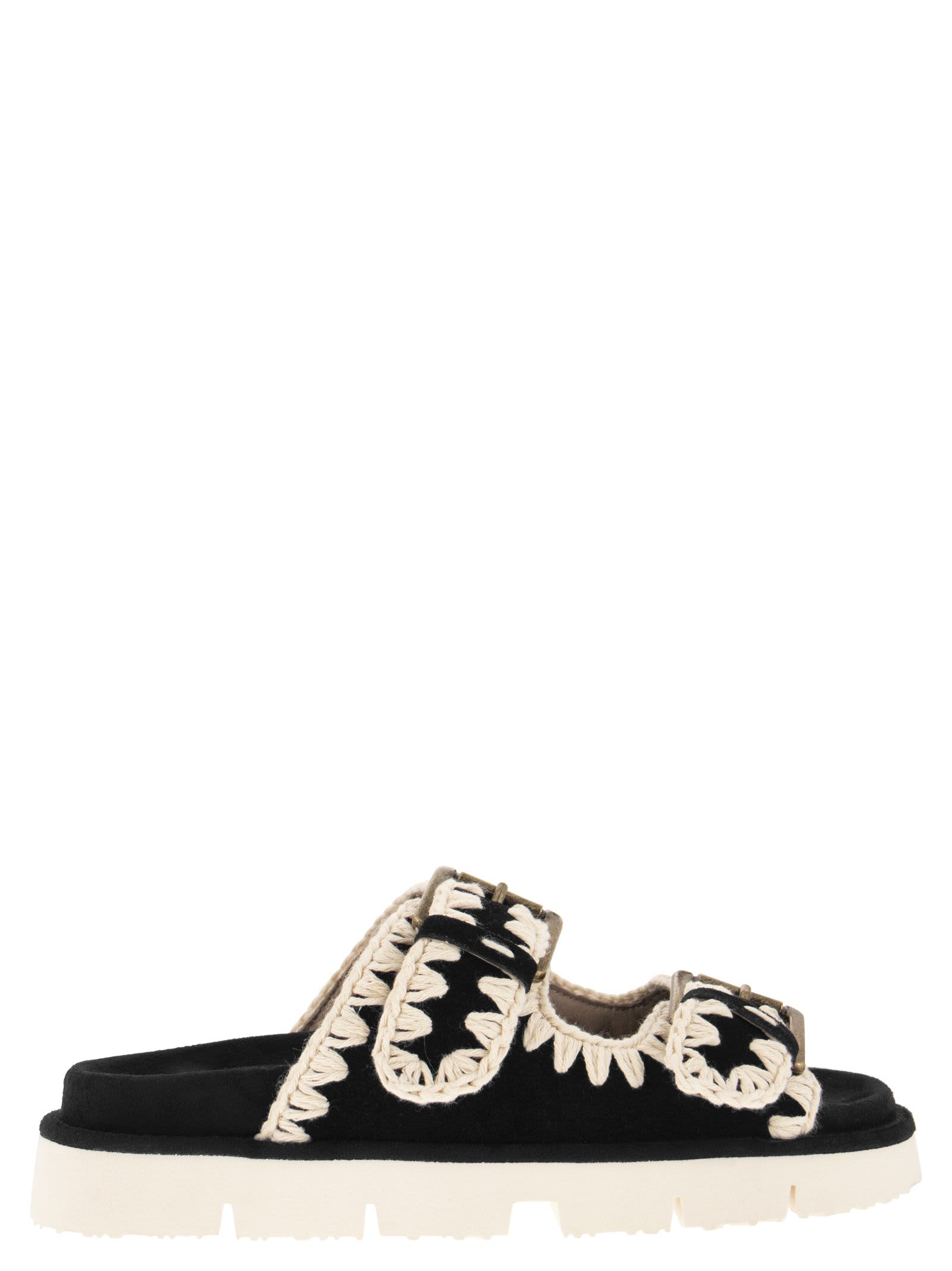 Mou Bio With Buckles Black Sandal With Embroidery New Bio With Buckles | ModeSens