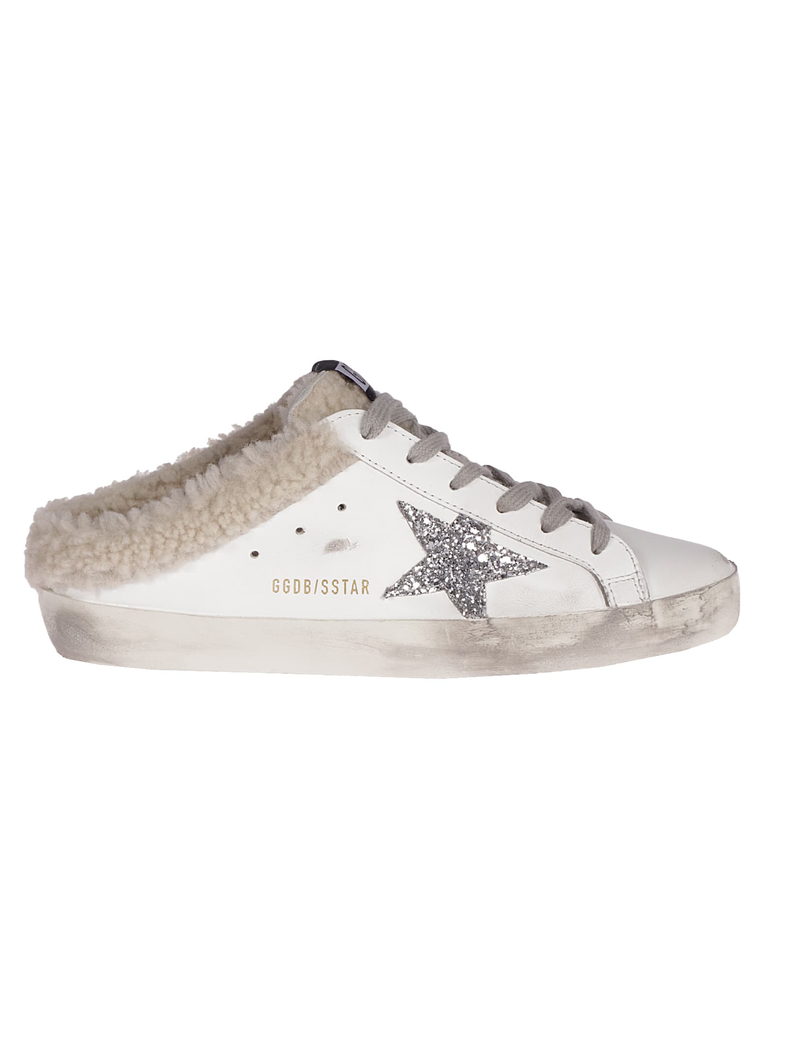 GOLDEN GOOSE SUPER-STAR SABOT LEATHER UPPER GLITTER STAR SHEARL