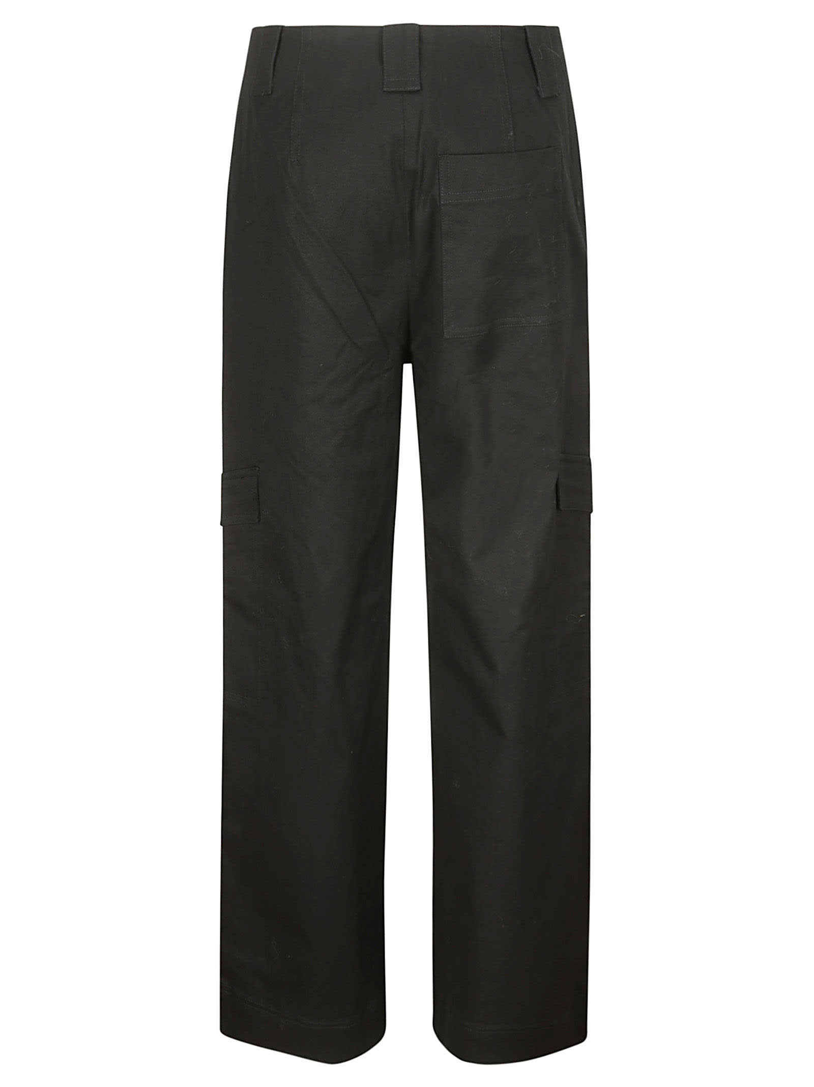 Shop Ganni Herringbone Canvas Mid Waist Pants In Black