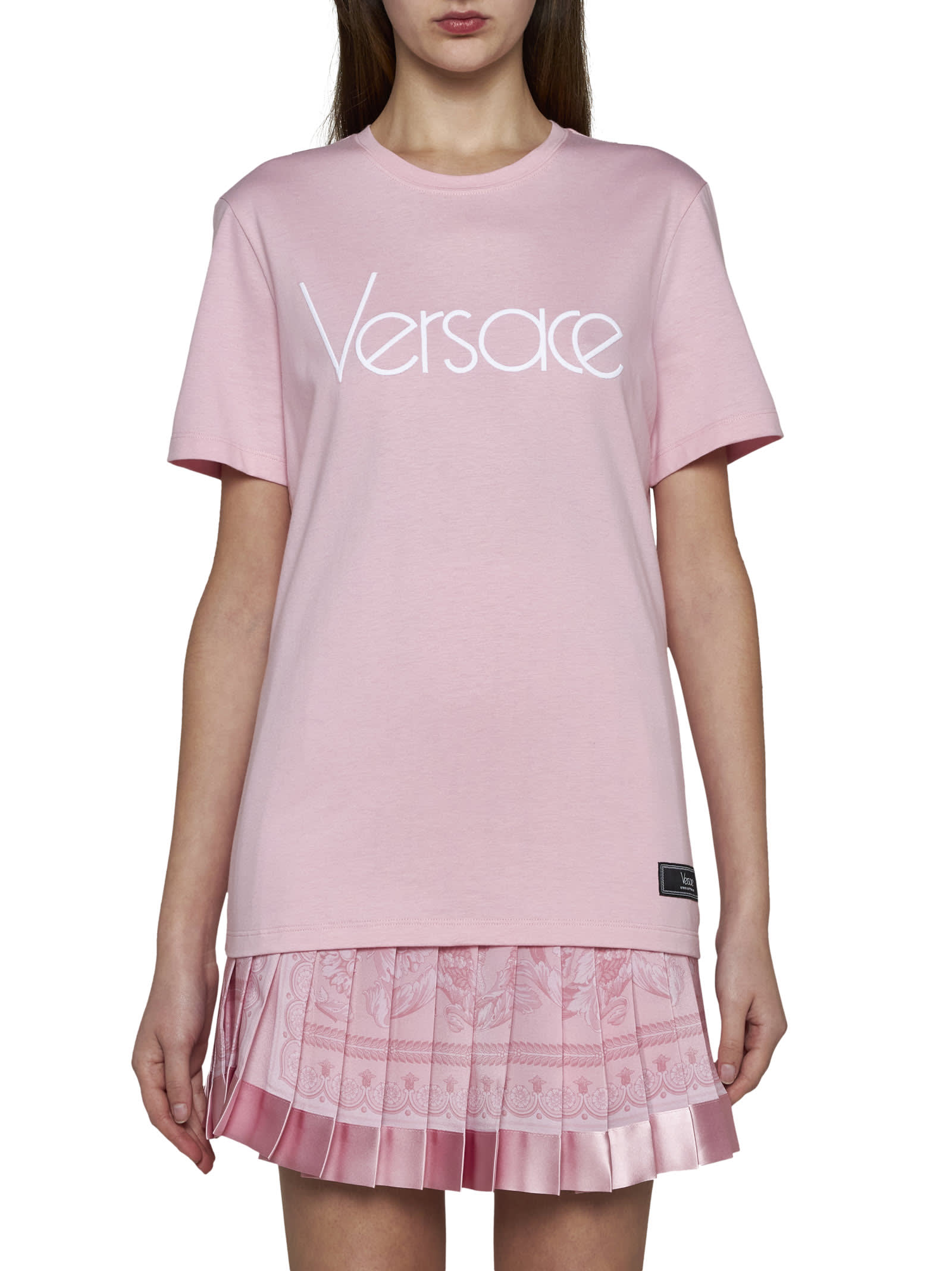 Shop Versace T-shirt In Pink White