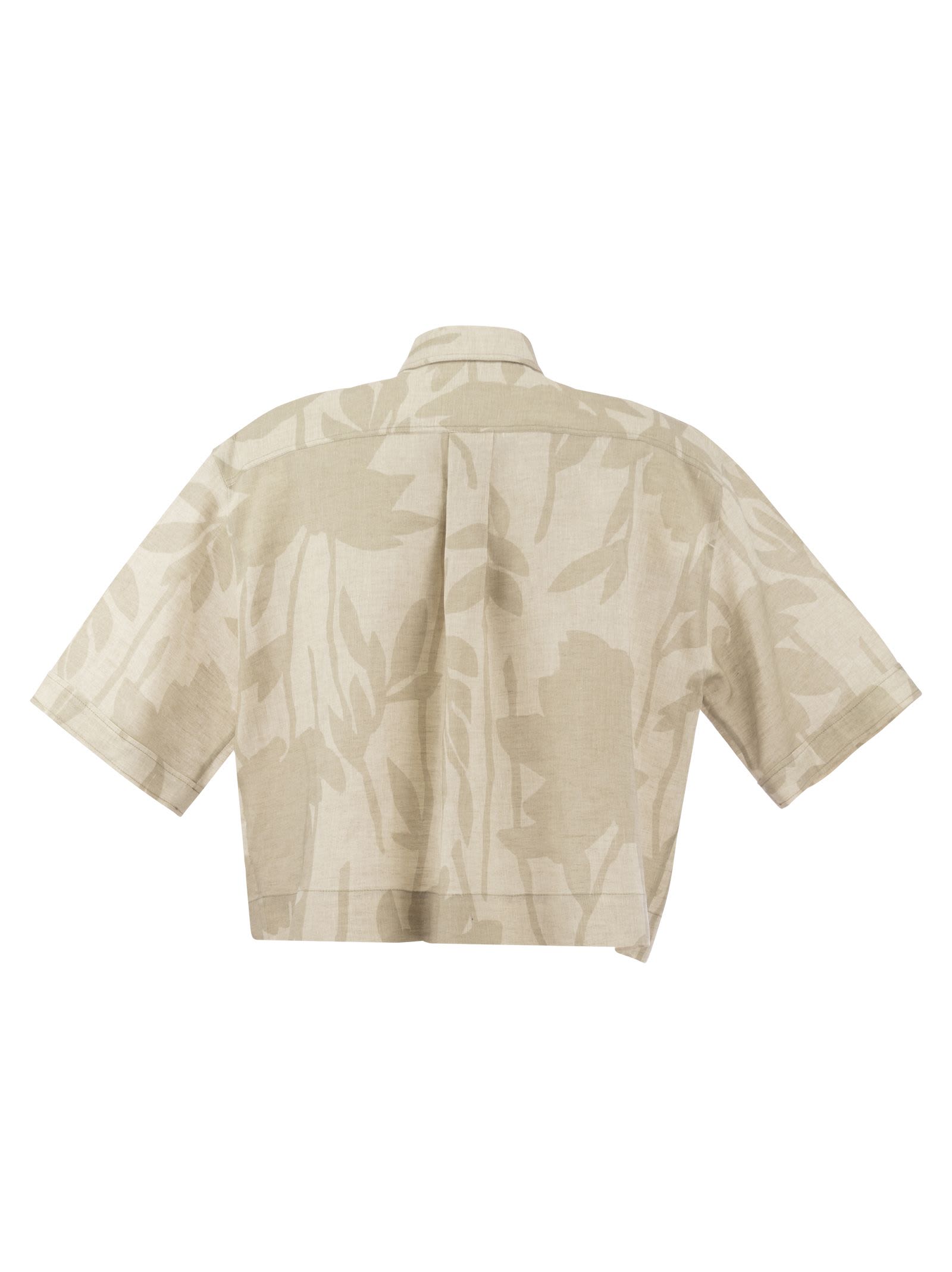 Shop Brunello Cucinelli Ramage Print Linen Shirt With Shiny Tabs In Natural