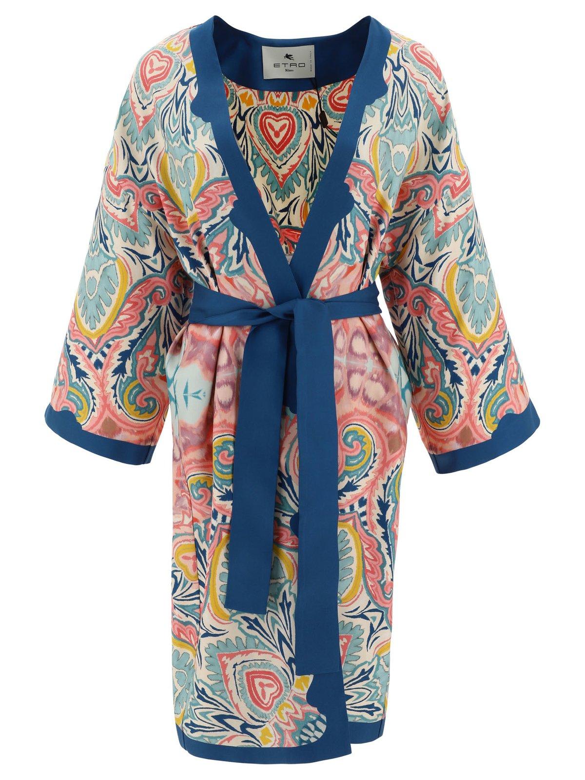 Etro Allover Printed Tied Waist Kimono In Multicolor