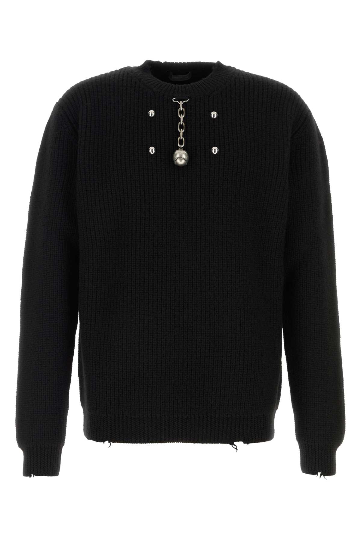 Prada Knit Sweater With Long Sleeves And Embellishment In Black