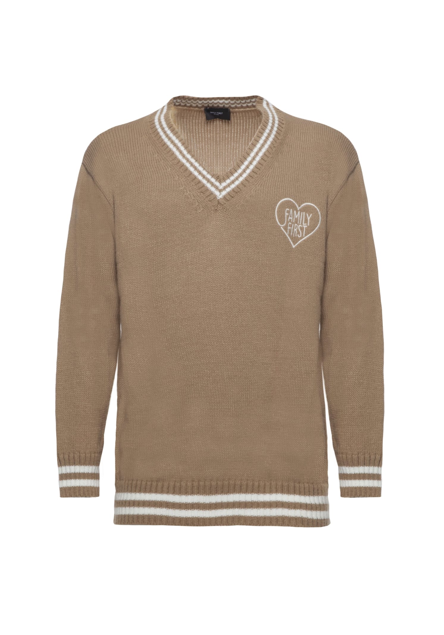 Family First Milano Sweater V-neck Camel Brown