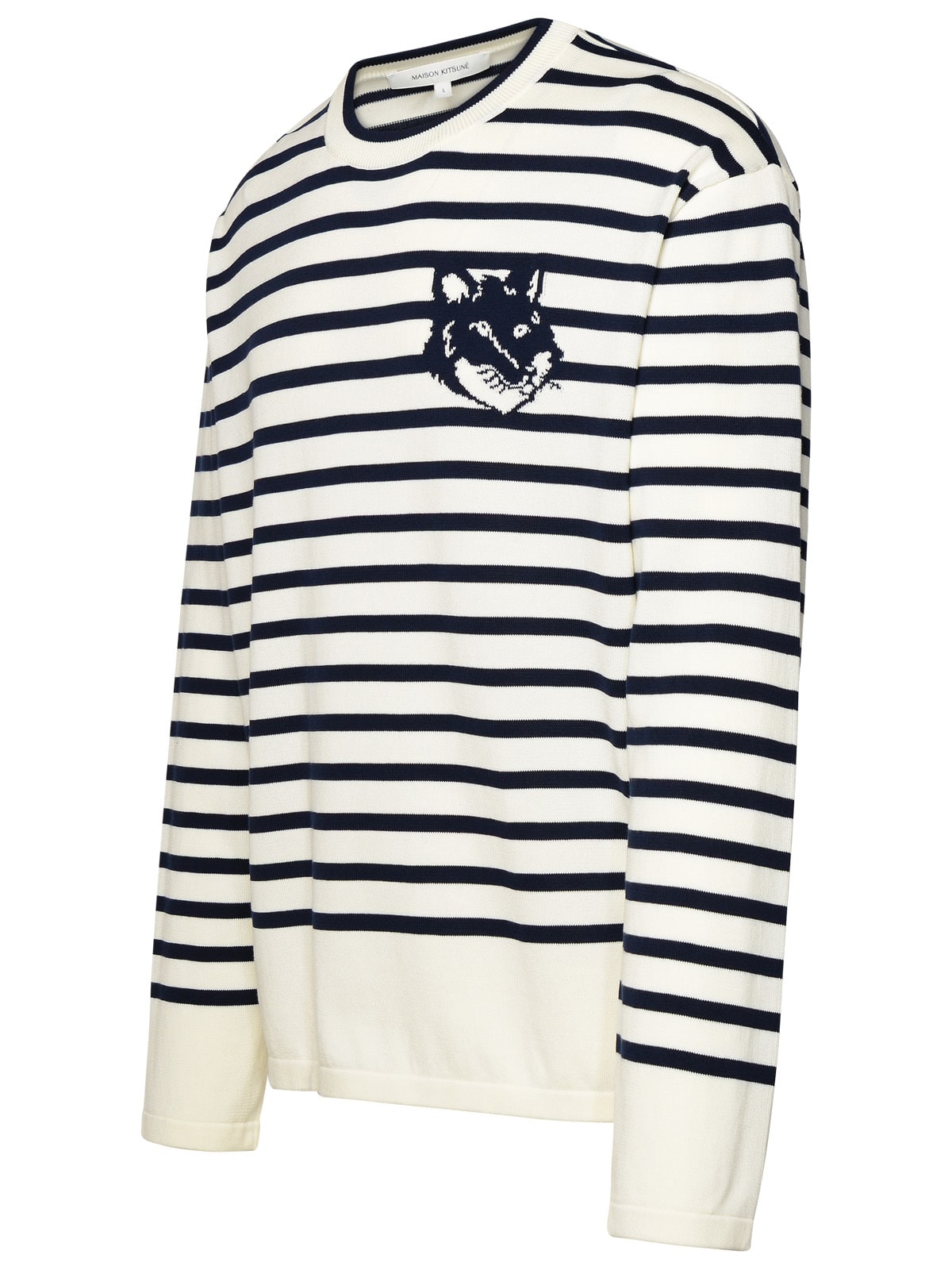 Shop Maison Kitsuné Navy Cotton Sweater In Deep Navy/offwhite Stripes