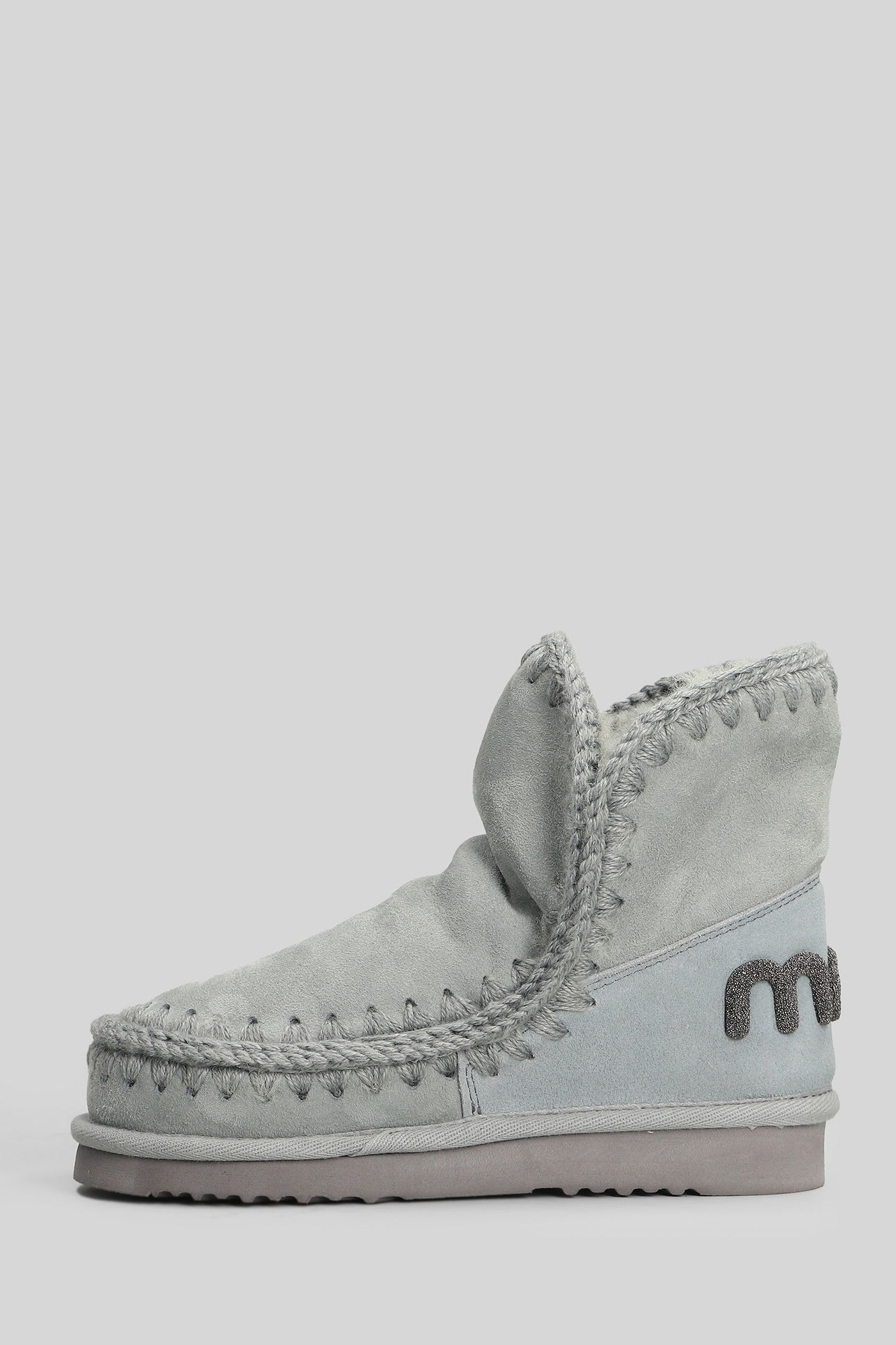 Mou Eskimo 18 Low Heels Ankle Boots In Grey Suede In White