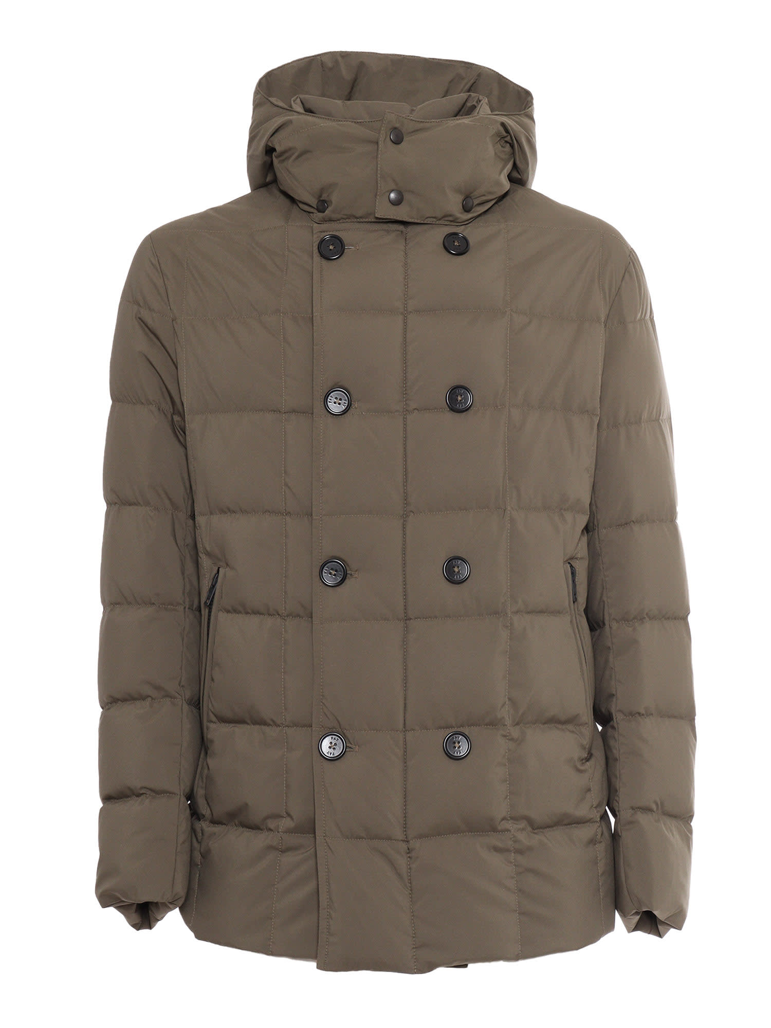 Shop Fay Double Breasted Hooded Down Jacket In Green