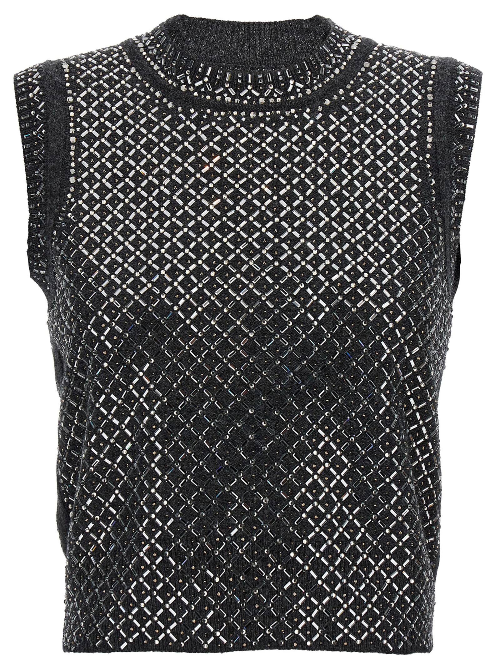 Shop Ermanno Scervino Rhinestone Top In Gray