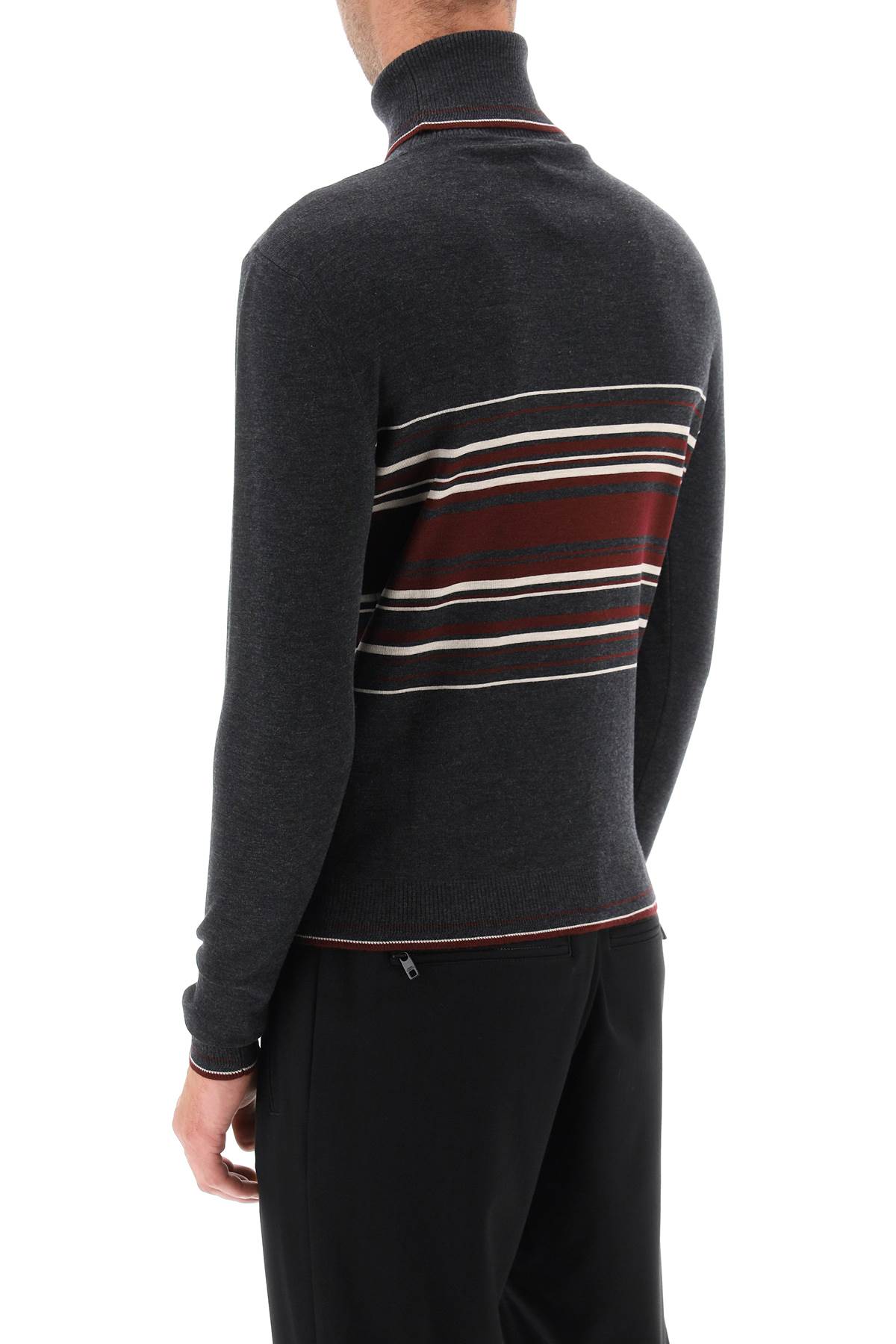 Shop Dolce & Gabbana Striped Wool Turtleneck Sweater In Variante Abbinata (grey)