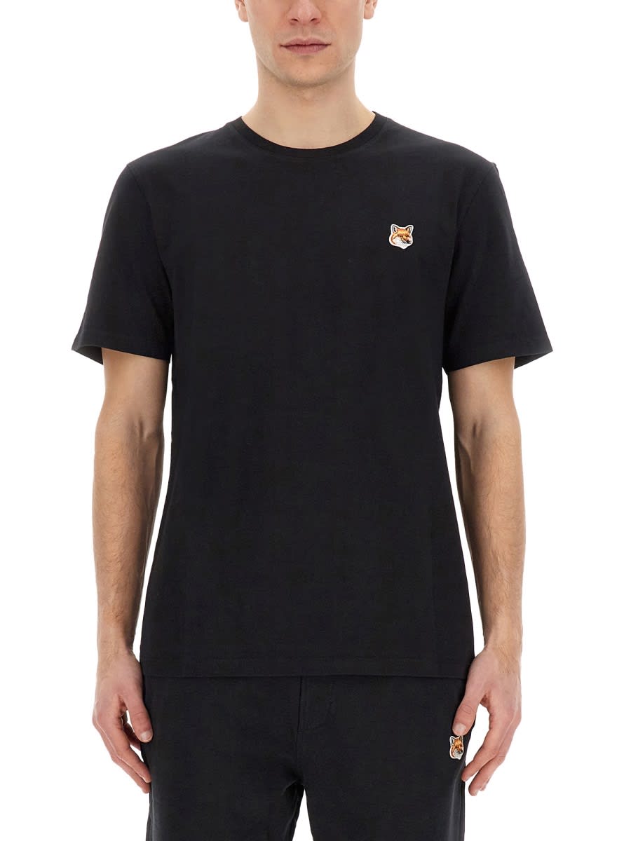 Shop Maison Kitsuné T-shirt With Fox Patch In Black