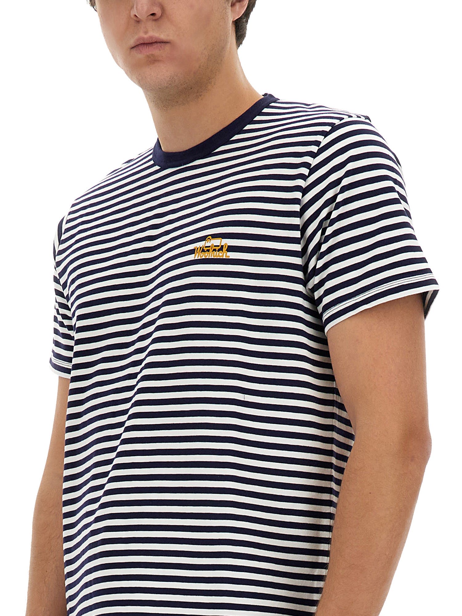 Shop Woolrich Striped T-shirt In Blue Stripe