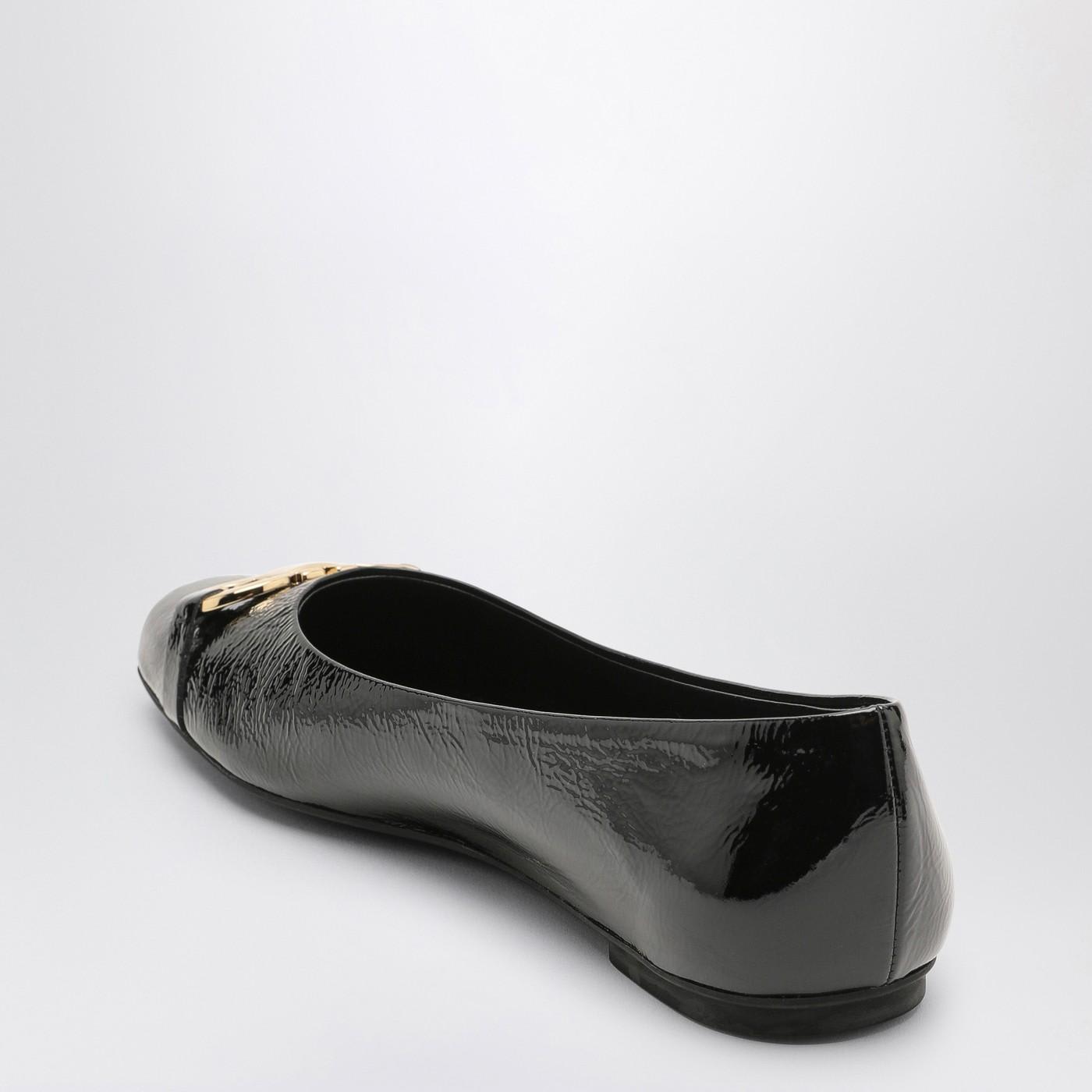 Ferragamo Black Patent Leather Gancini Ballerina