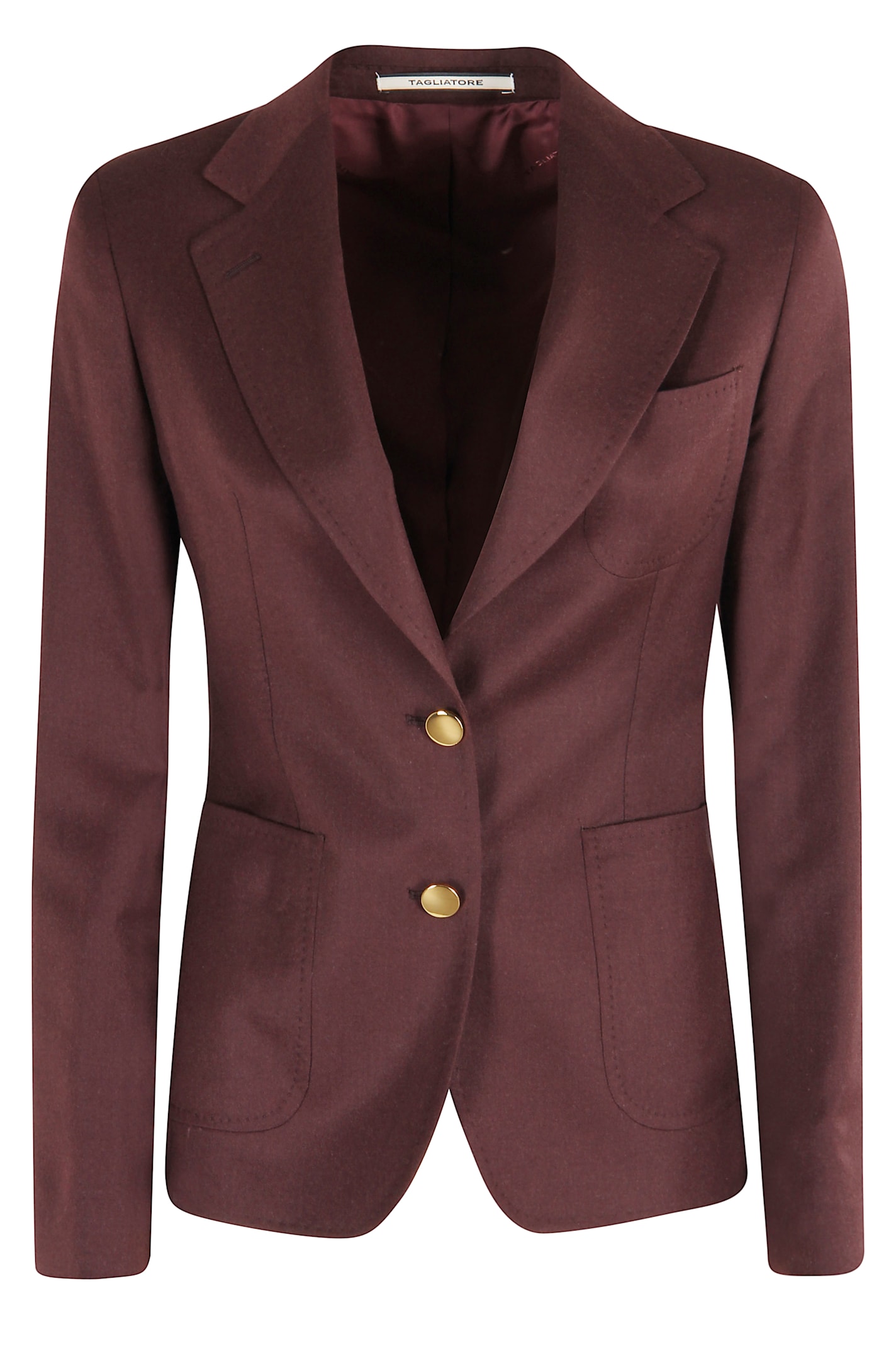 Tagliatore Single-breasted Burgundy Blazer With Gold Accents In Brown