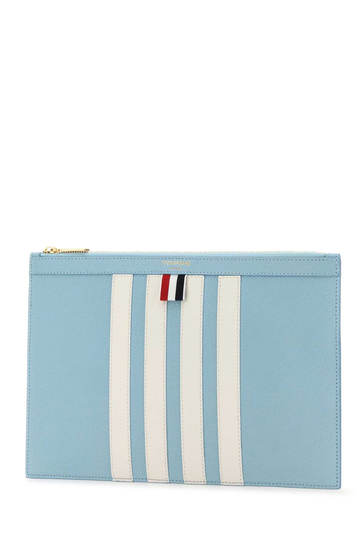 Shop Thom Browne Pastel Light Blue Leather Clutch In Blue1