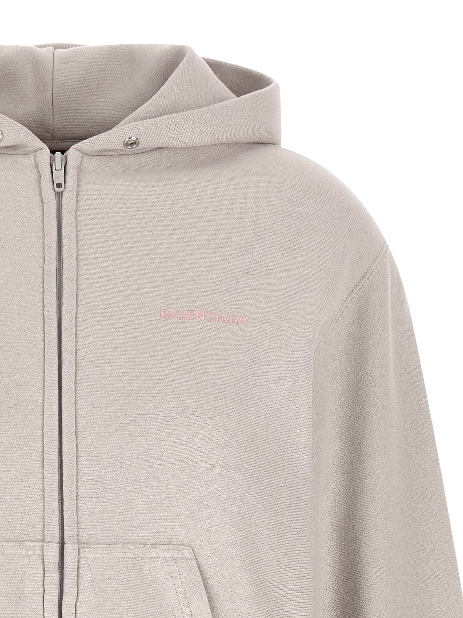 Balenciaga Logo Embroidery Hoodie Sweatshirt Gray In Neutral