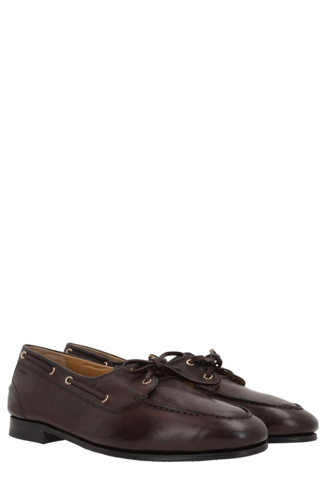 Bally Apron Toe Stacked Heel Loafers With Eyelet Detailing In Ebano50
