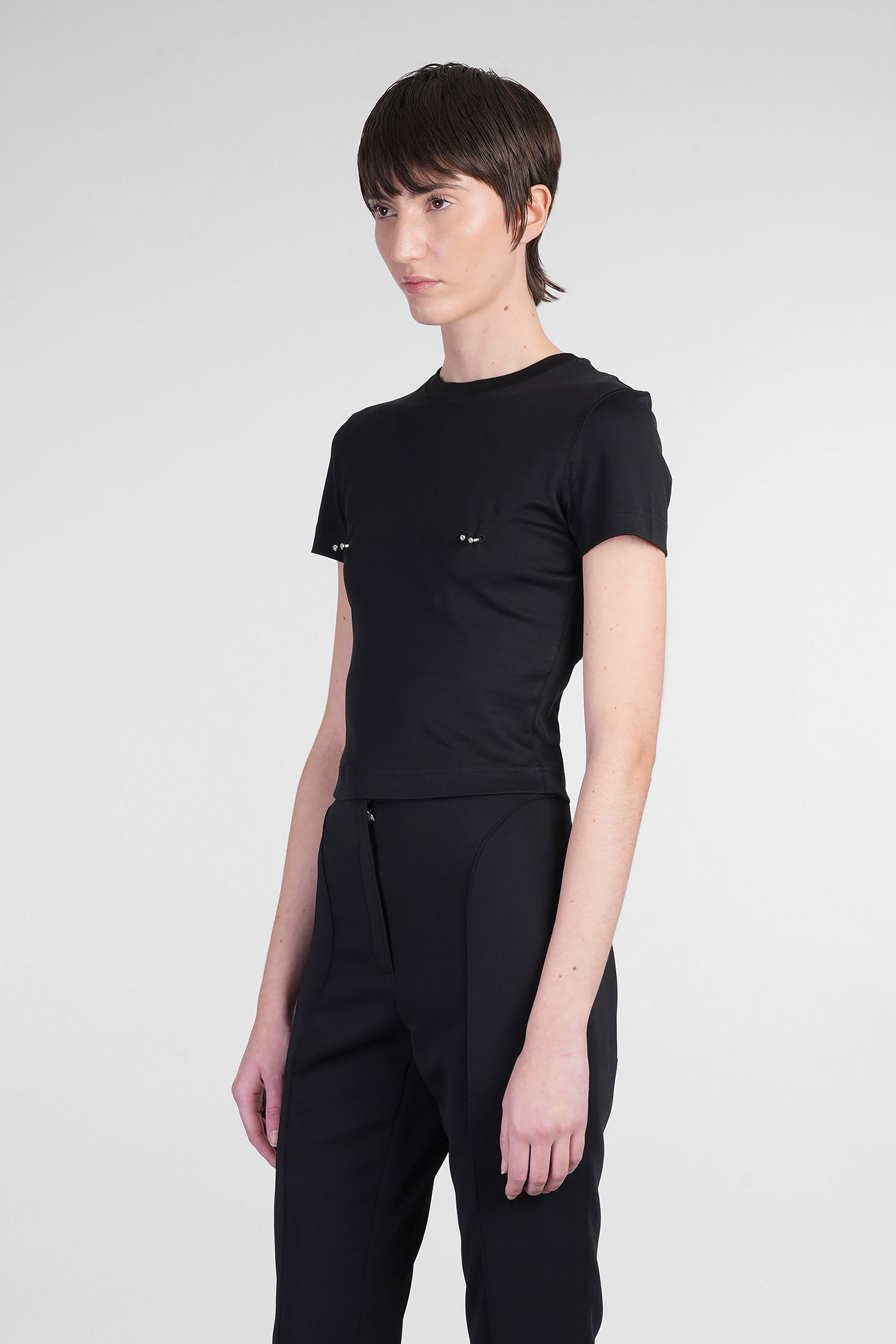 Mugler Cropped Tshirt Embellished Embellishments In Black