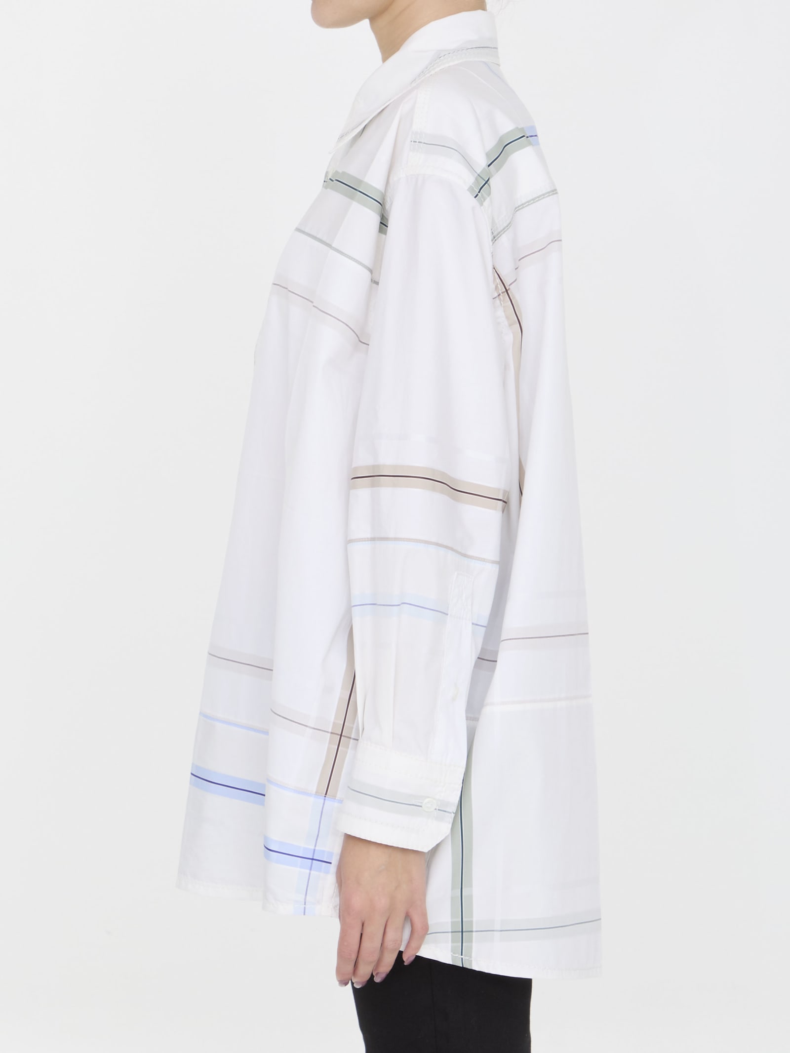 Bottega Veneta Womens White Blue Green Tau Checked Dropped-shoulder Relaxed-fit Cotton Shirt In White