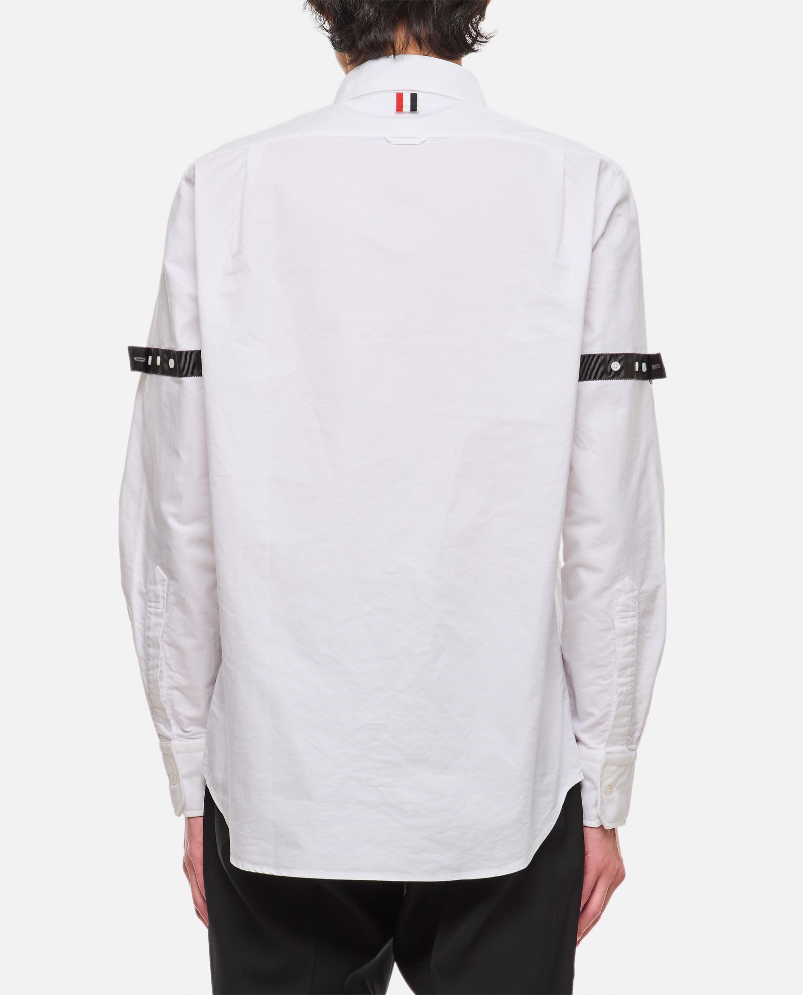 Shop Thom Browne Straight Fit Mini Round Collar Cotton Shirt In White