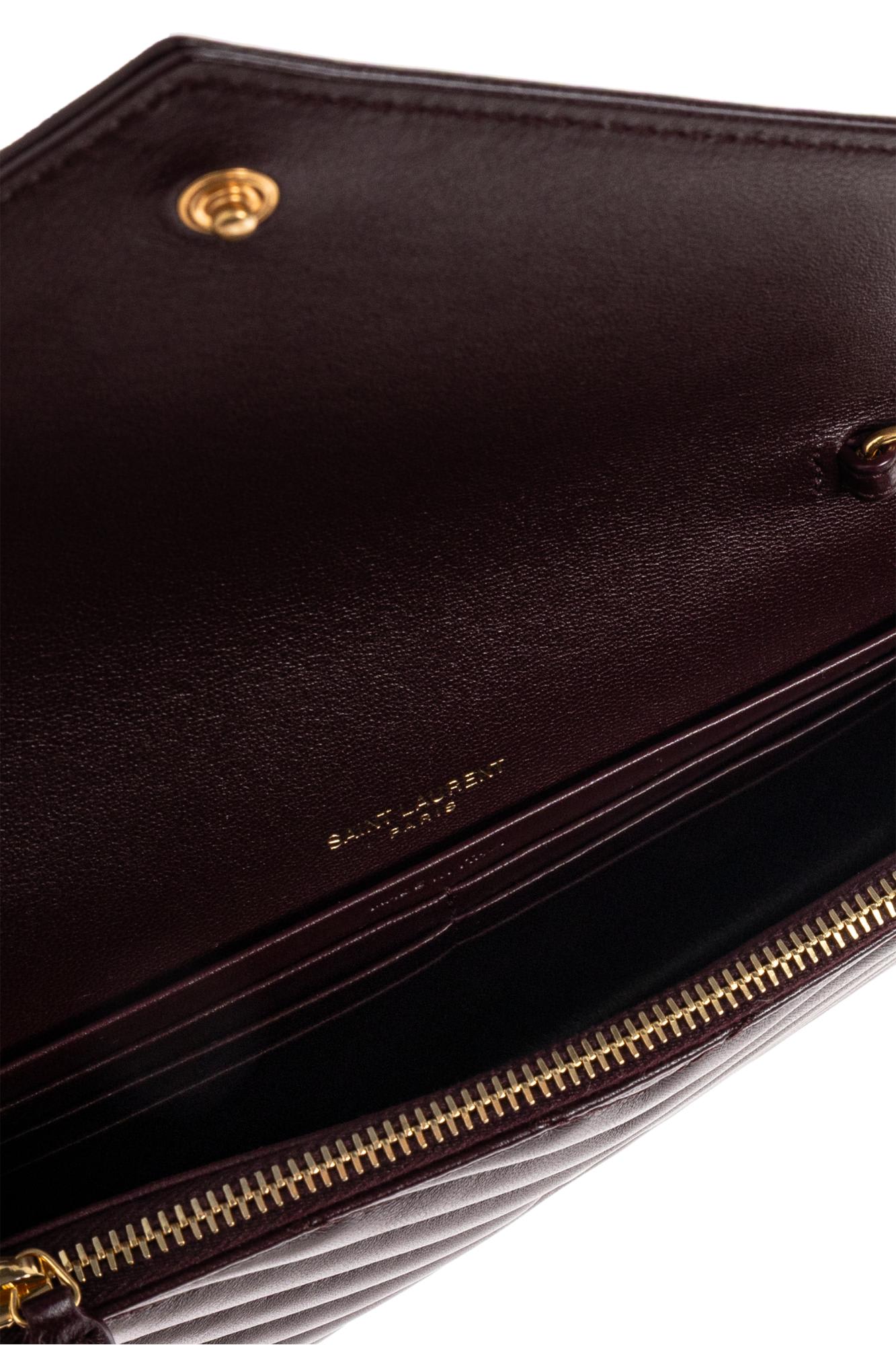Saint Laurent Wallet With Shoulder Strap In Burgundy