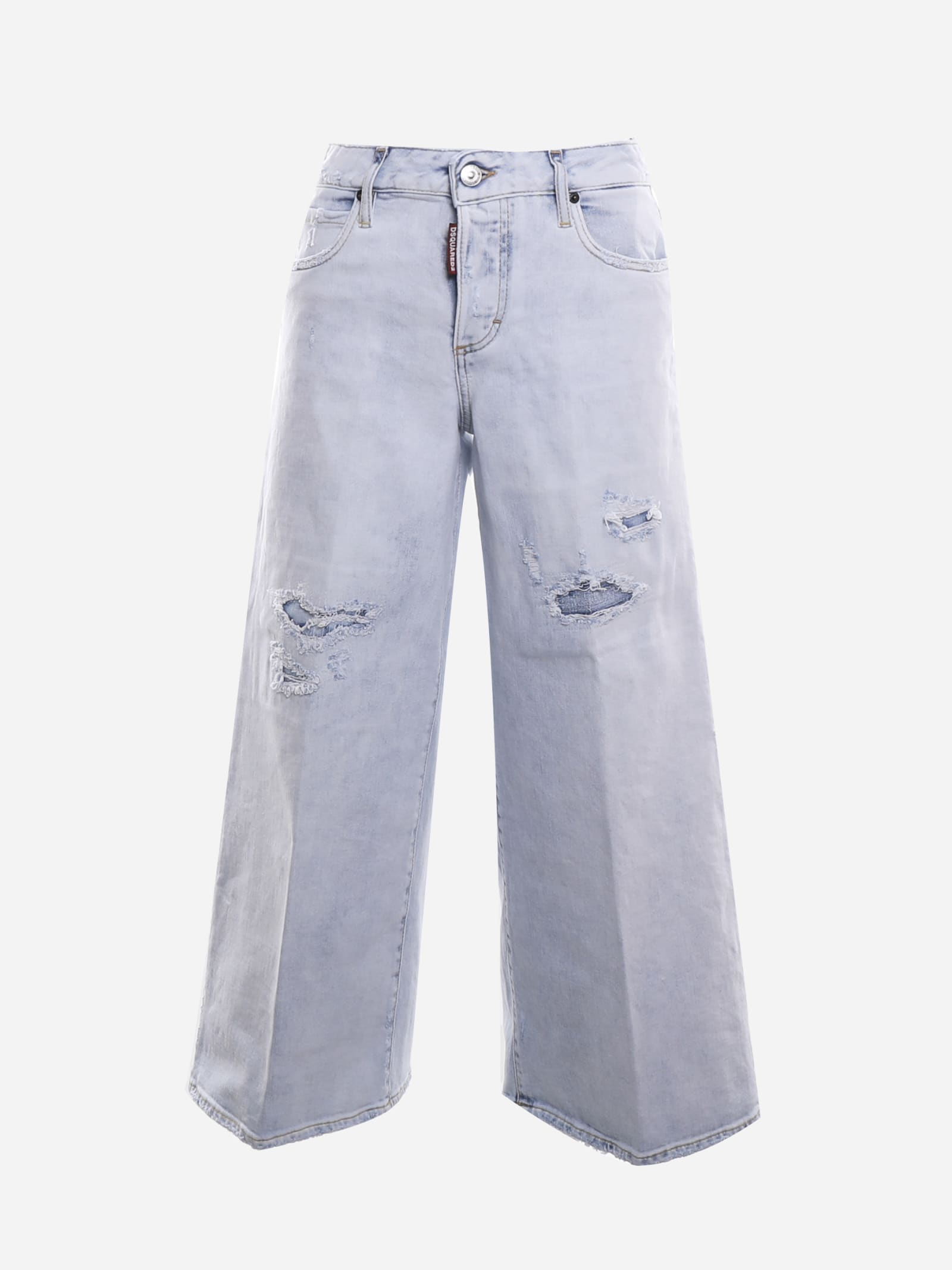 Dsquared2 Cotton Jeans With Rips And Wide Bottom