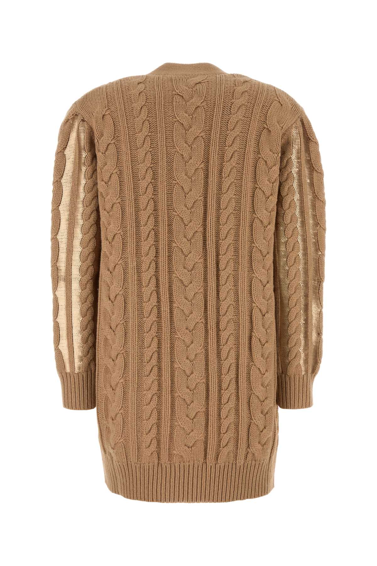 Max Mara Wool And Cashmere Cardigan With Sequins In Cammello