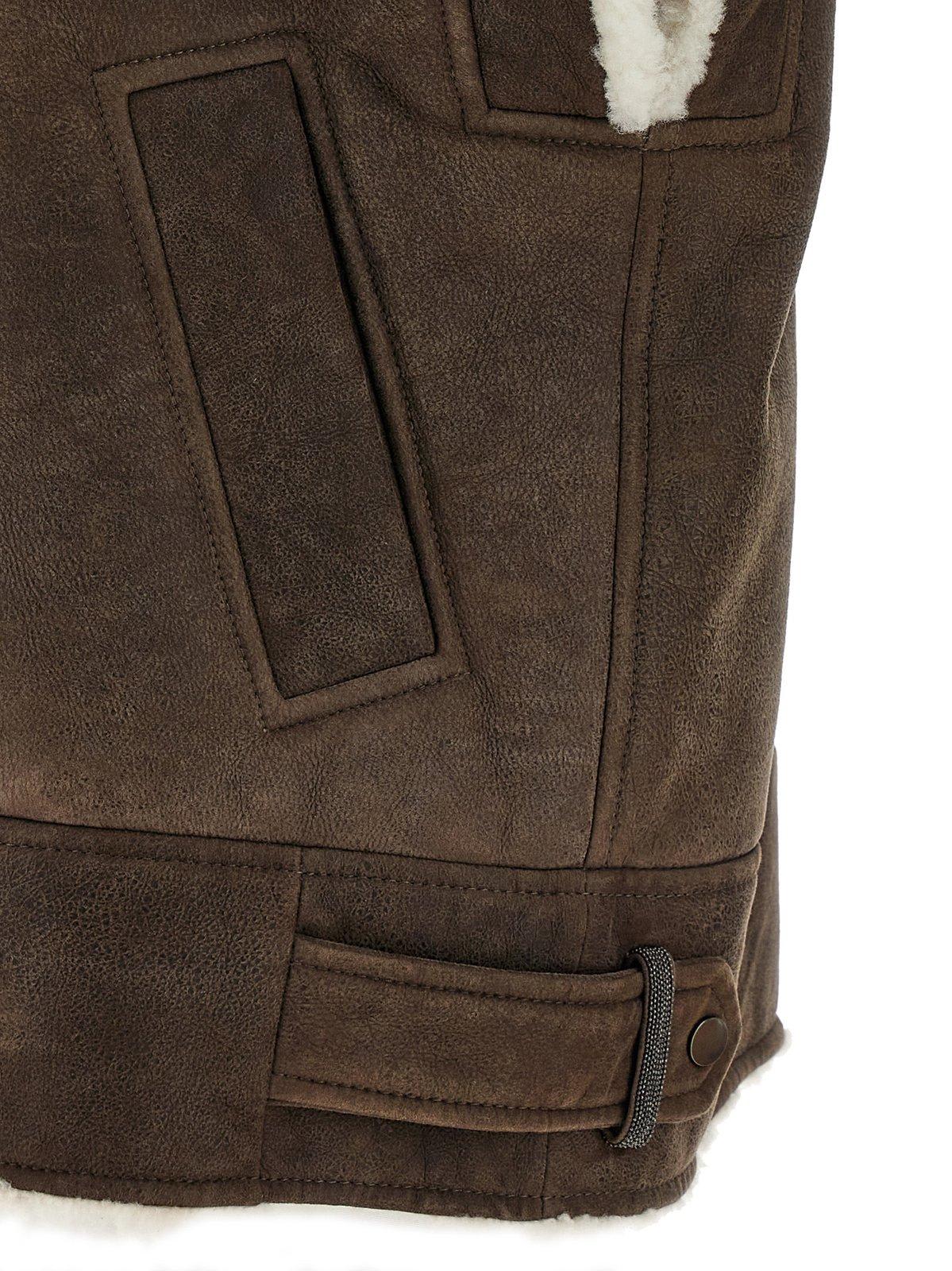 Shop Brunello Cucinelli Zip-up Shearling Vest In Brown