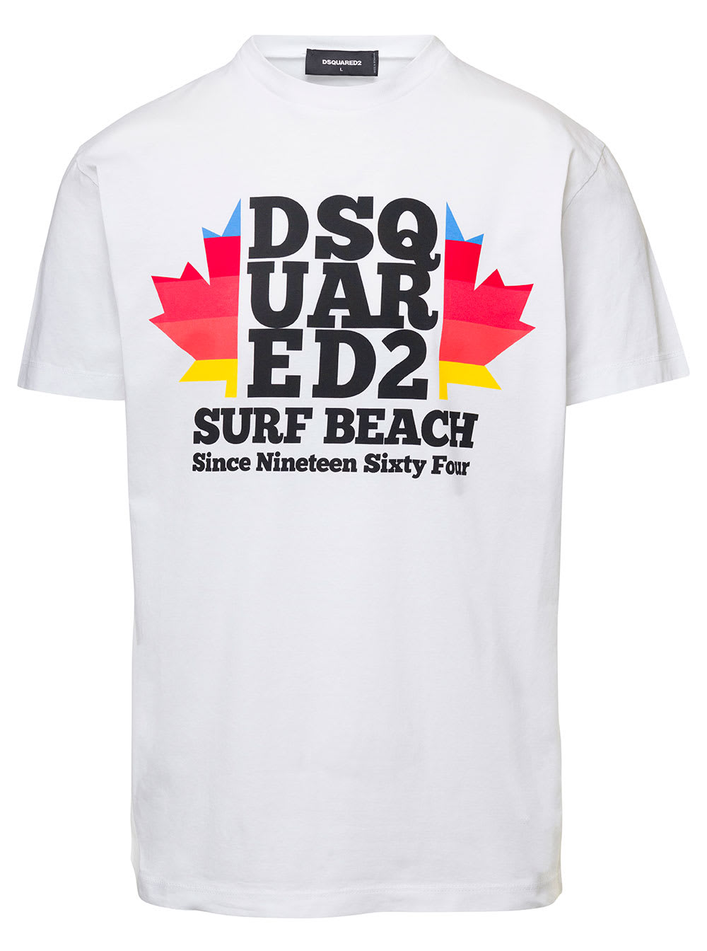 Dsquared2 White Crew Neck T-shirt With D2 Surf Beach Logo On The Chest In Cotton Woman