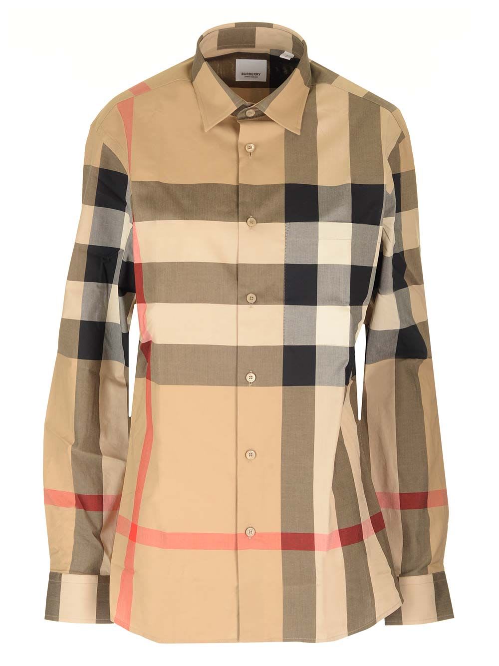 Shop Burberry Check Cotton Shirt In Beige