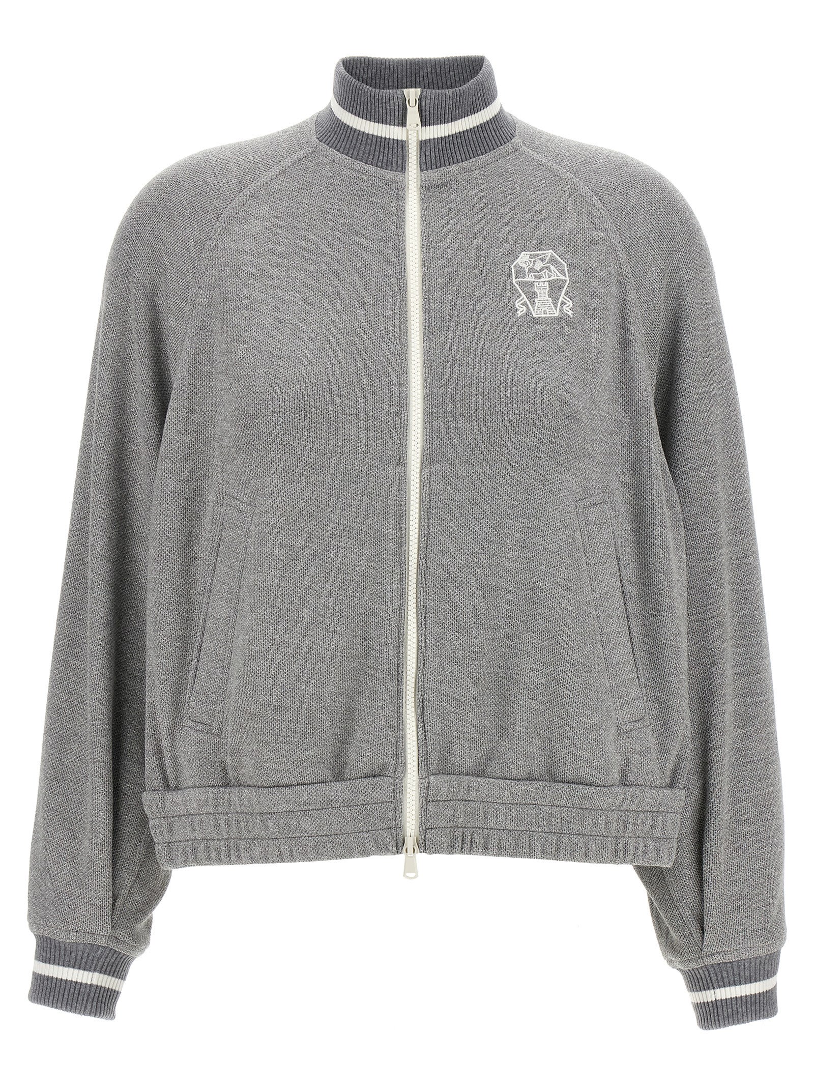 Brunello Cucinelli Logo Zipped Sweatshirt In Gray