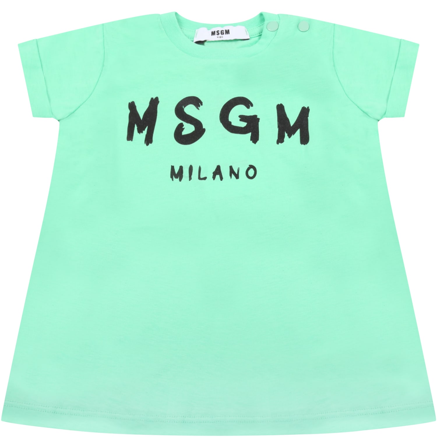 MSGM Mint Green Dress For Babygirl With Logo