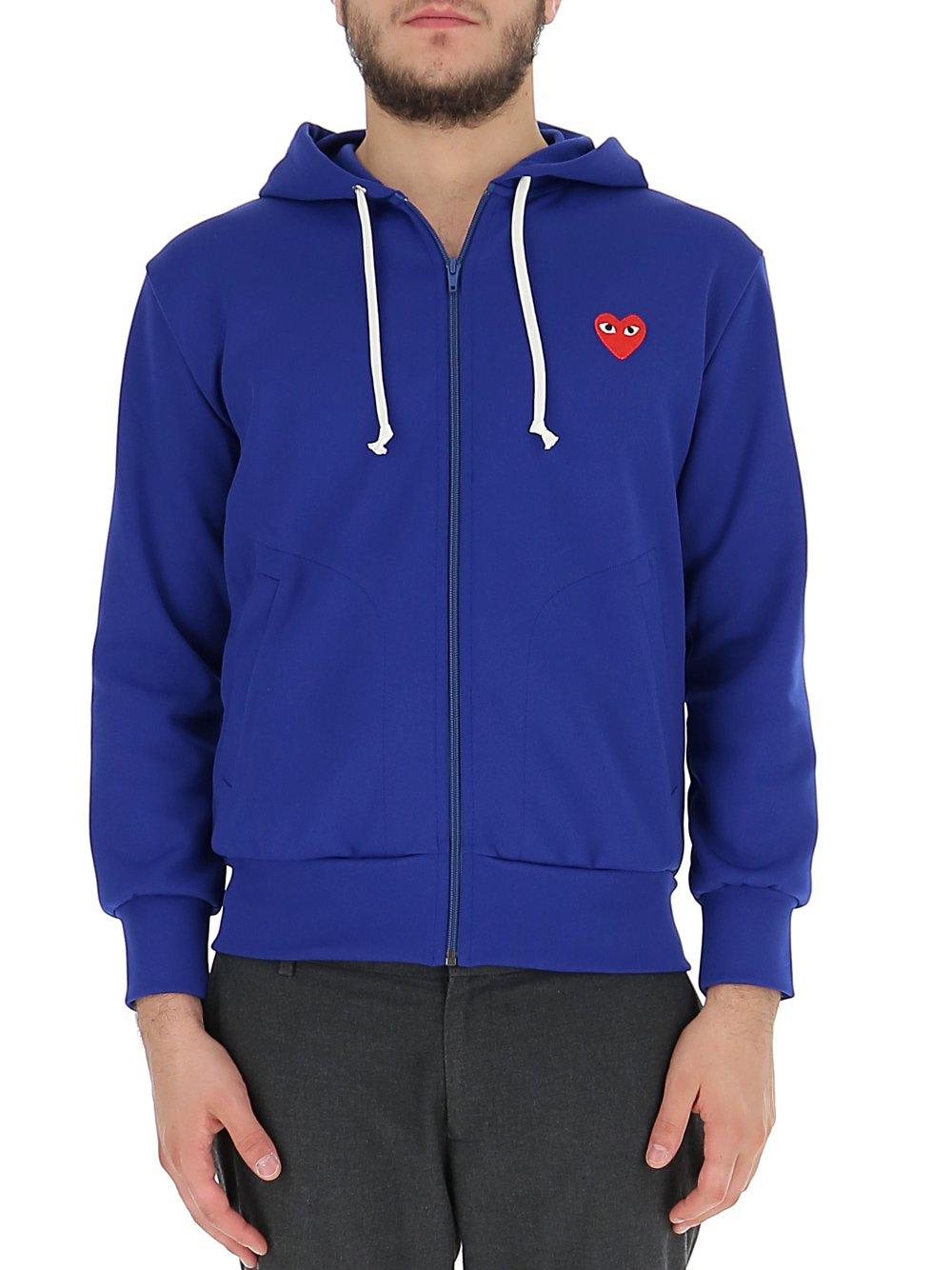 Shop Comme Des Garçons Play Heart Embroidered Hoodie In Navy
