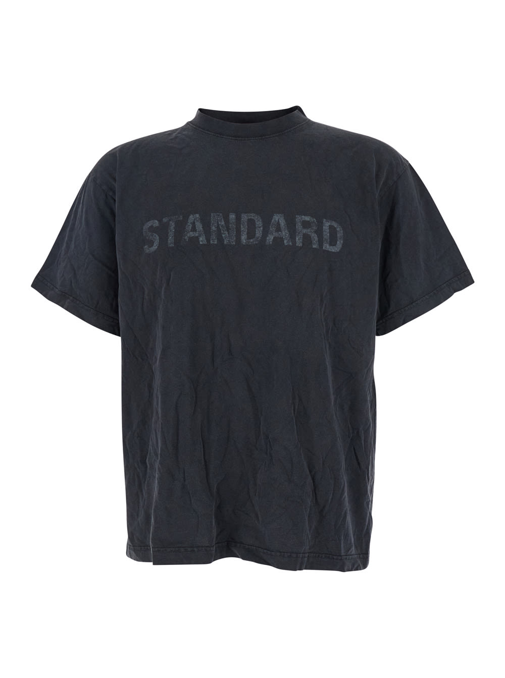 Balenciaga Black Crewneck T-shirt With Logo Print On The Front In Cotton Man In Black
