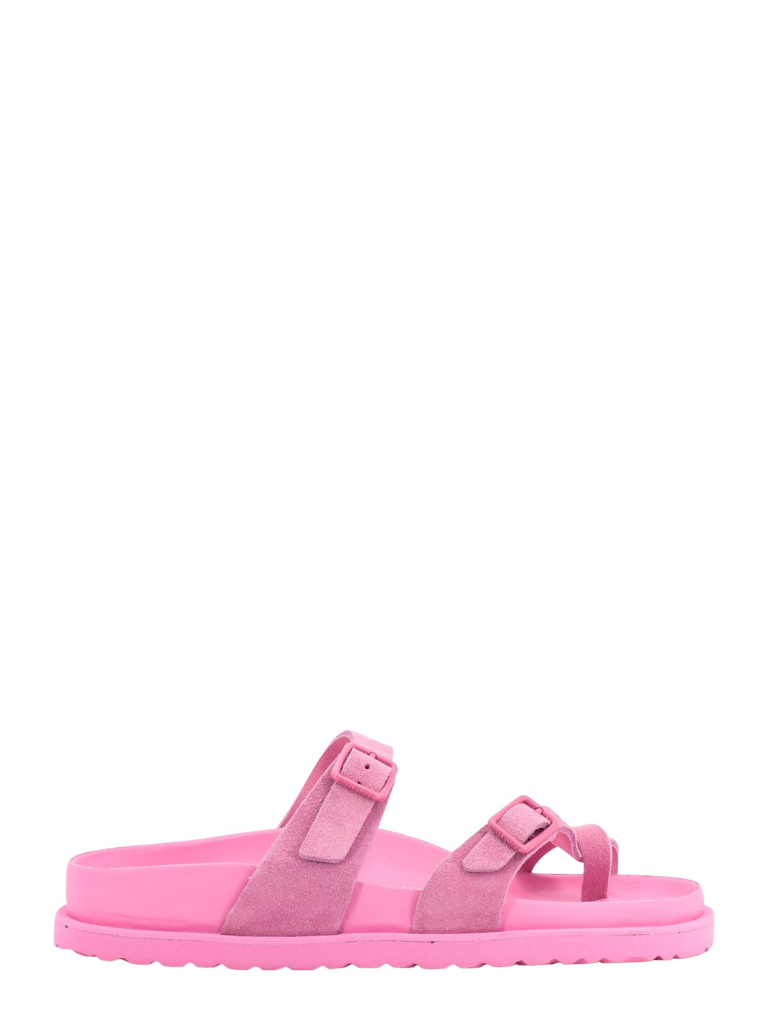 Birkenstock Mayari Suede Dual-buckle Slide Sandals In Pink