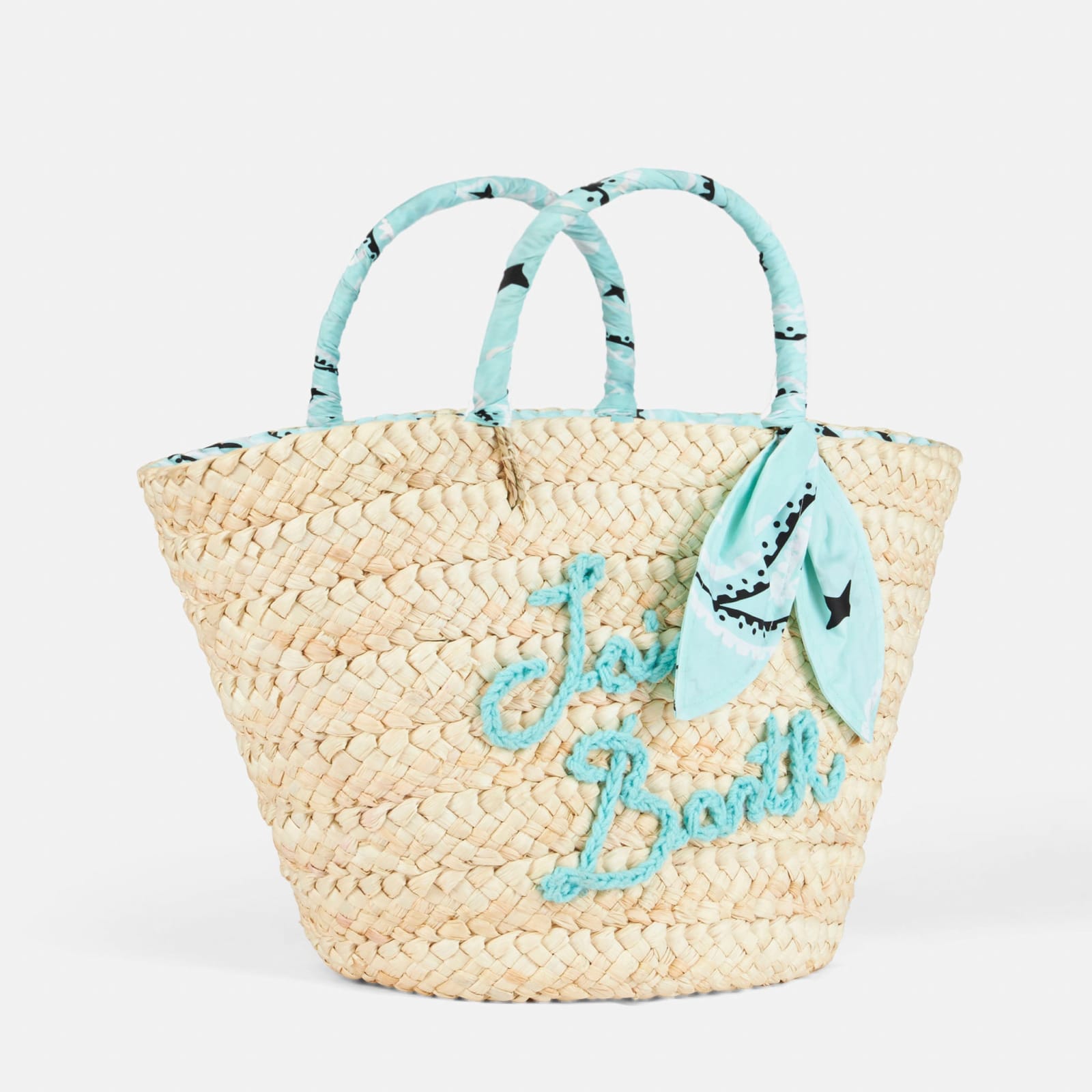 Mc2 Saint Barth Small Straw Bag Kylie With Embroidery And Paisley Handles In Green