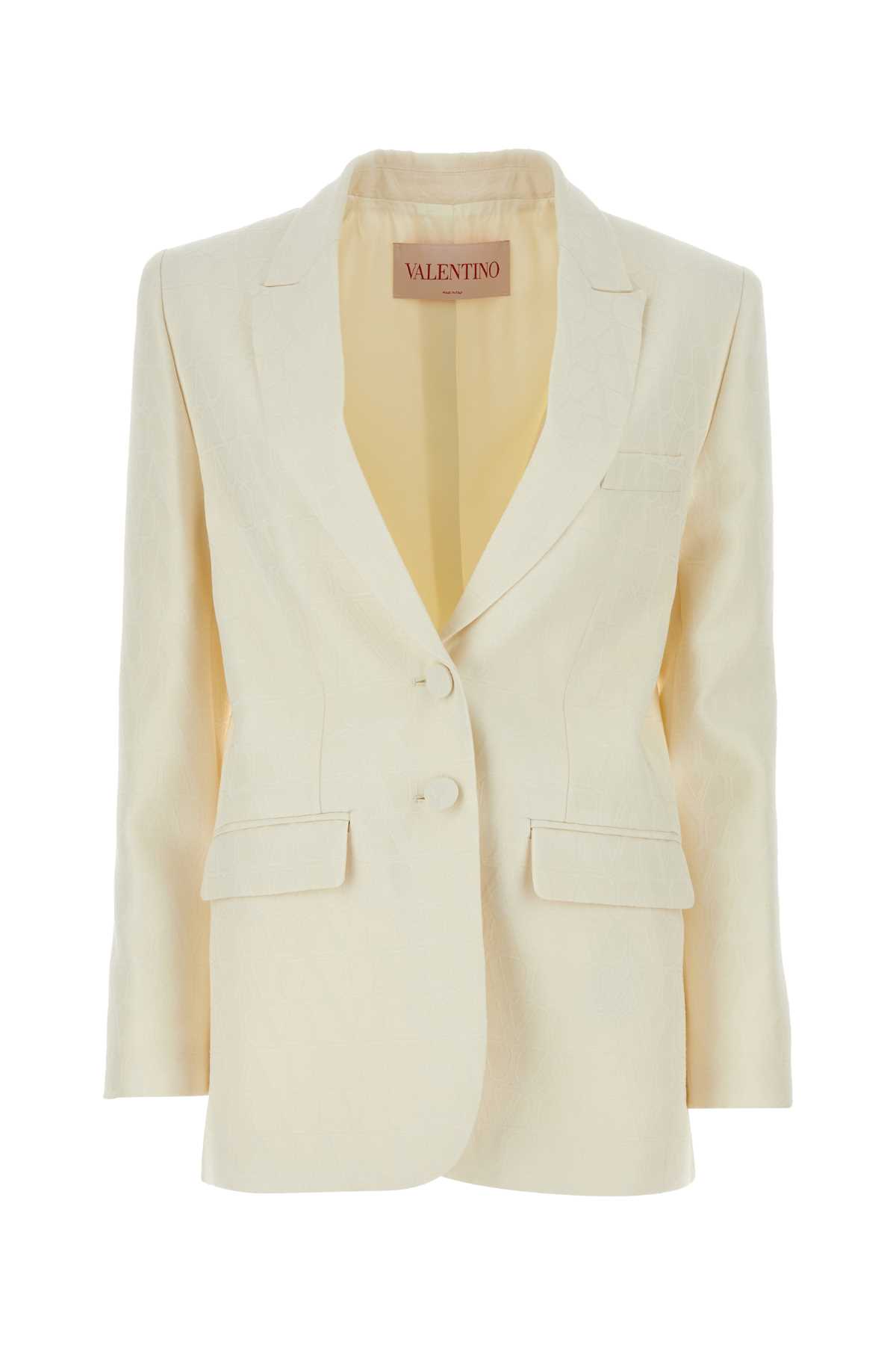 Shop Valentino Ivory Crepe Blazer In Avorio