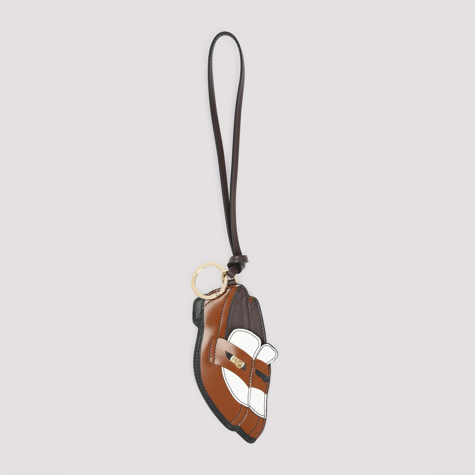 Miu Miu Penny Loafer Leather Keychain In Cognac/bianco