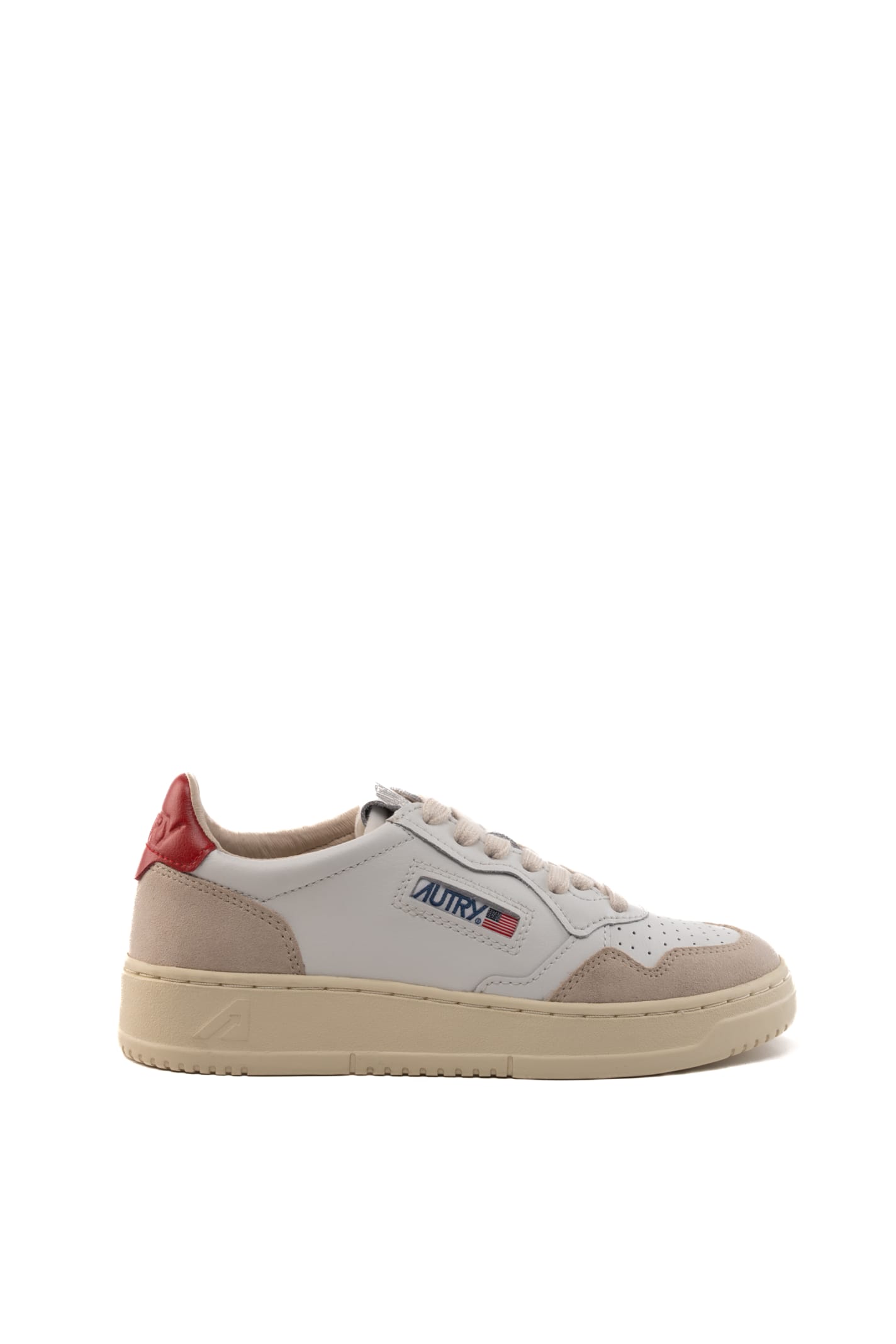 Shop Autry Medalist Low Sneakers In White/red Leather And Suede