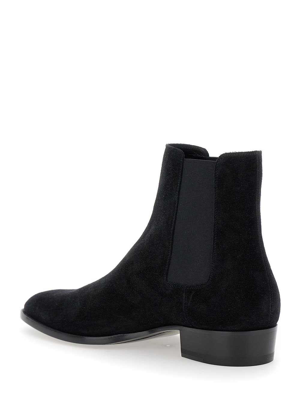 Shop Saint Laurent Wyatt Black Chelsea Boots In Suede Man