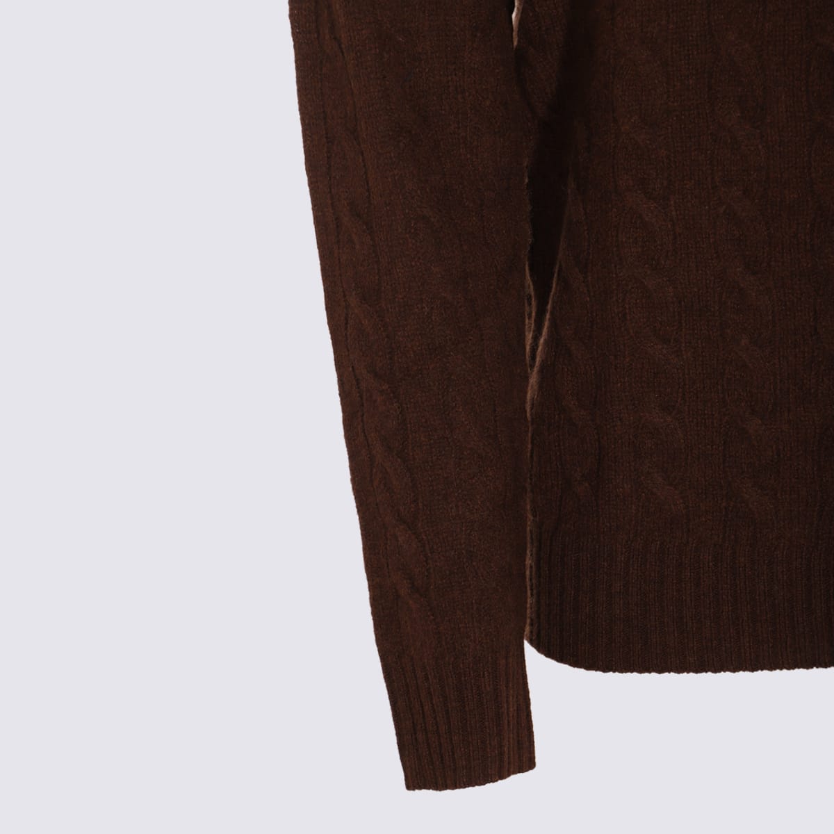 Polo Ralph Lauren Brown Cable-knit Sweater With Contrast Logo Embroidery In Brown