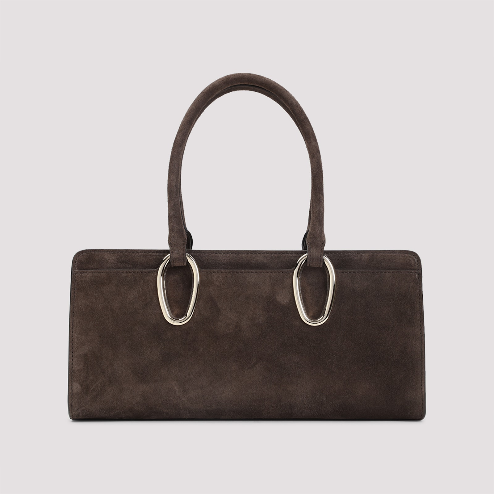 Giorgio Armani Rectangular Suede Shoulder Bag With Metal Hardware In Brown